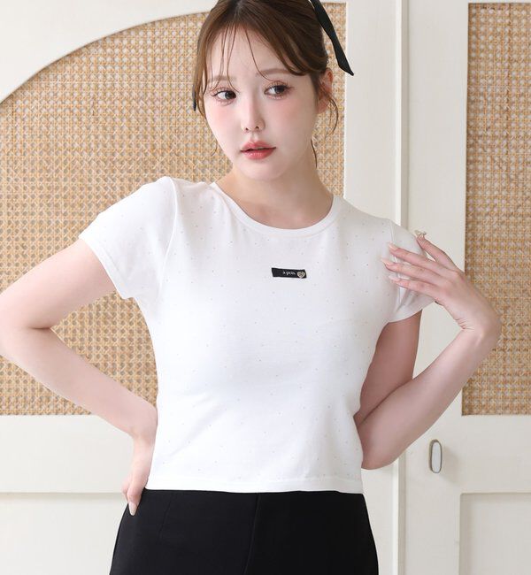  「ハートチャーム付きビジューコンパクトTee」|プルオーバー|