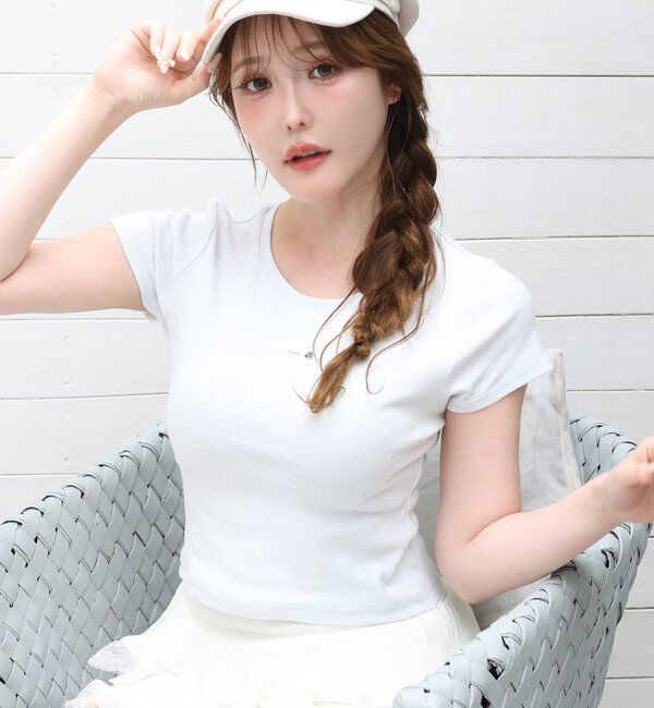  「ハートチャーム付きビジューコンパクトTee」|プルオーバー|サックスブルー