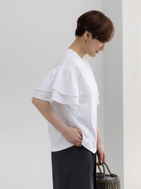 Te chichi「【接触冷感/遮熱/吸水速乾】フリルスリーブビッグTシャツ」|Tシャツ・カットソー|オフホワイト