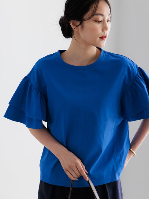 Te chichi「【接触冷感/遮熱/吸水速乾】フリルスリーブビッグTシャツ」|Tシャツ・カットソー|