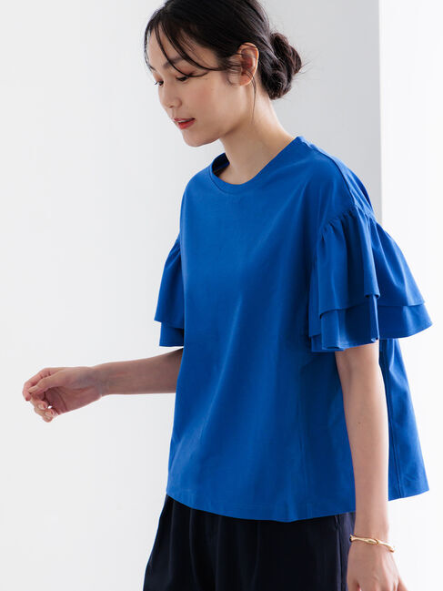 Te chichi「【接触冷感/遮熱/吸水速乾】フリルスリーブビッグTシャツ」|Tシャツ・カットソー|