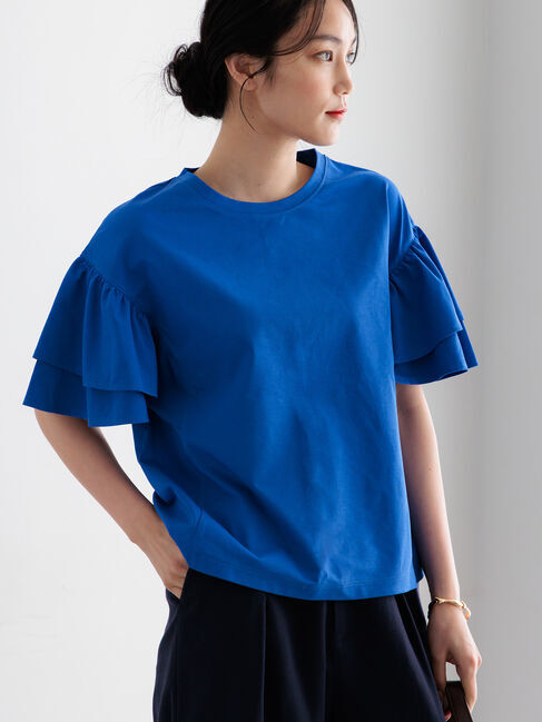 Te chichi「【接触冷感/遮熱/吸水速乾】フリルスリーブビッグTシャツ」|Tシャツ・カットソー|