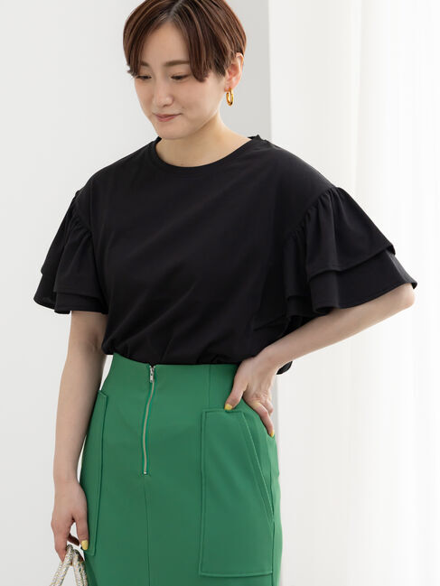Te chichi「【接触冷感/遮熱/吸水速乾】フリルスリーブビッグTシャツ」|Tシャツ・カットソー|ブラック