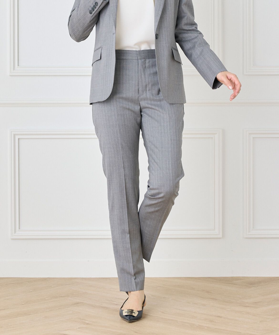 INED「《大きいサイズ》テーパードパンツ《CERRUTI》」|スラックス|モクグレー4