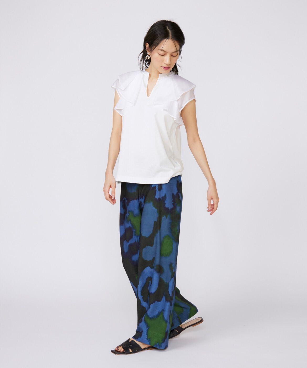 INED「《大きいサイズ》ラッフルカラードッキングプルオーバー」|Tシャツ・カットソー|