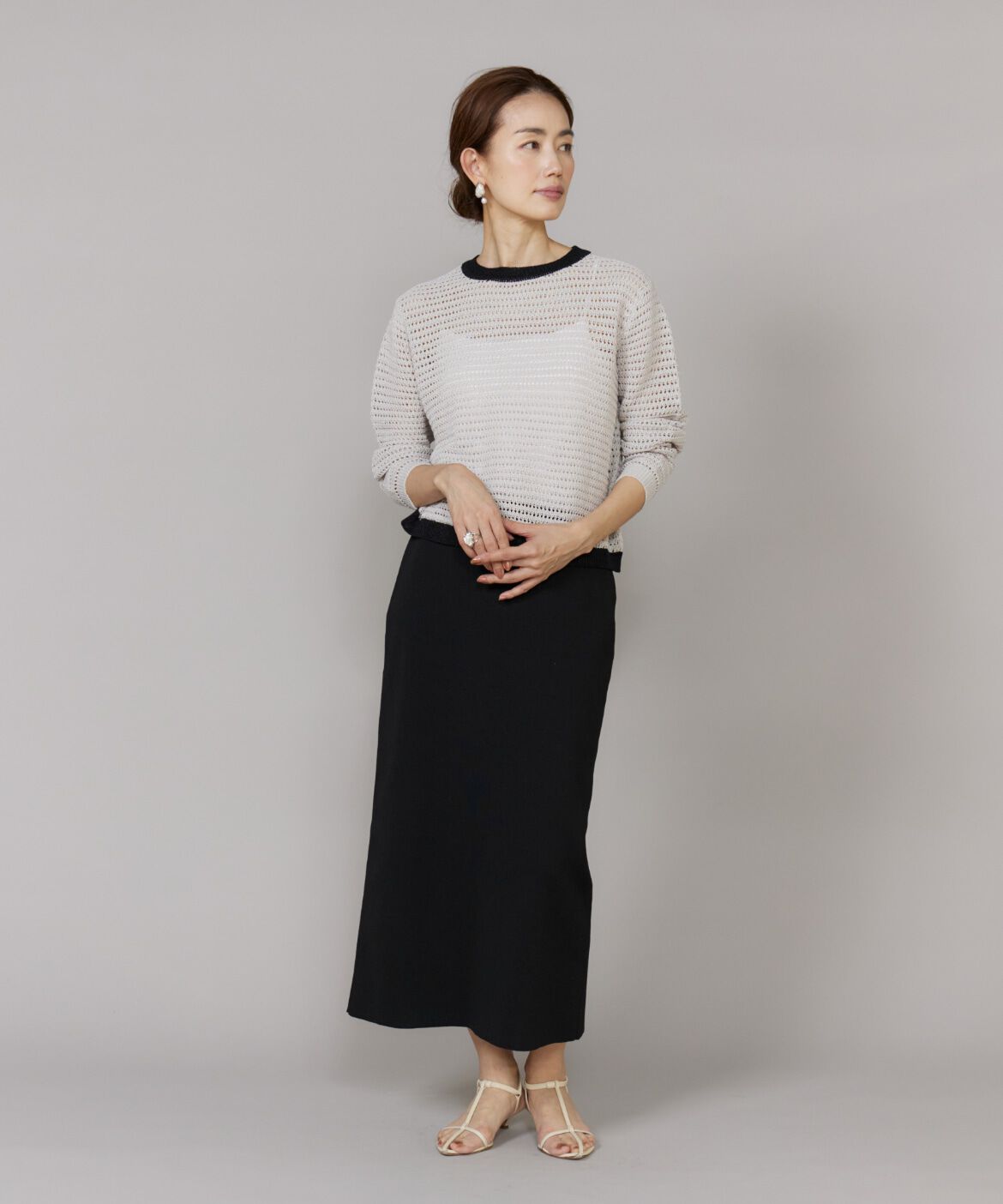 Le Souk「《大きいサイズ》透かし柄ボートネックプルオーバー」|ニット・セーター|
