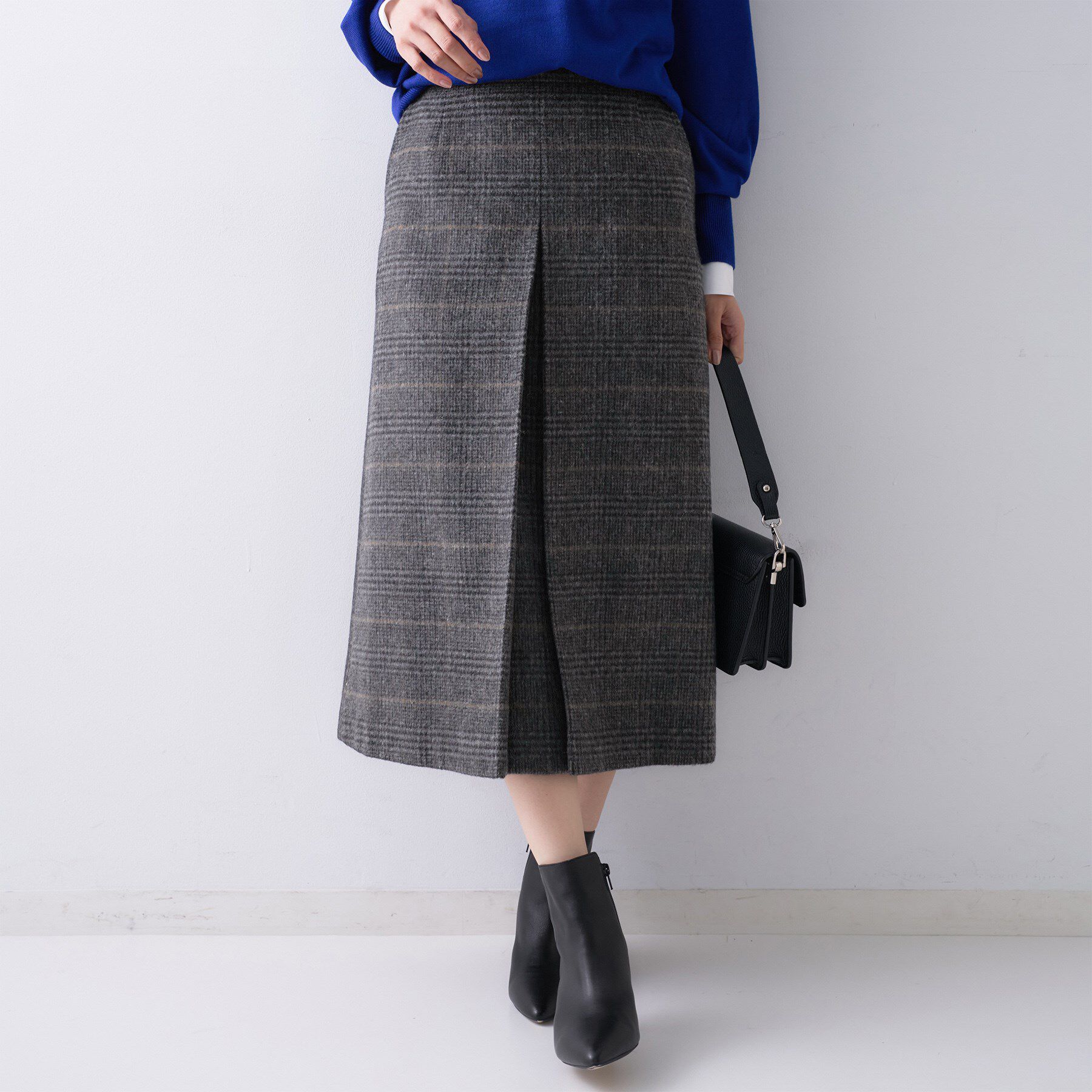 UNTITLED「【ふんわり/タイト見え】グレンチェックスカート」|スカート|チャコールグレー(2