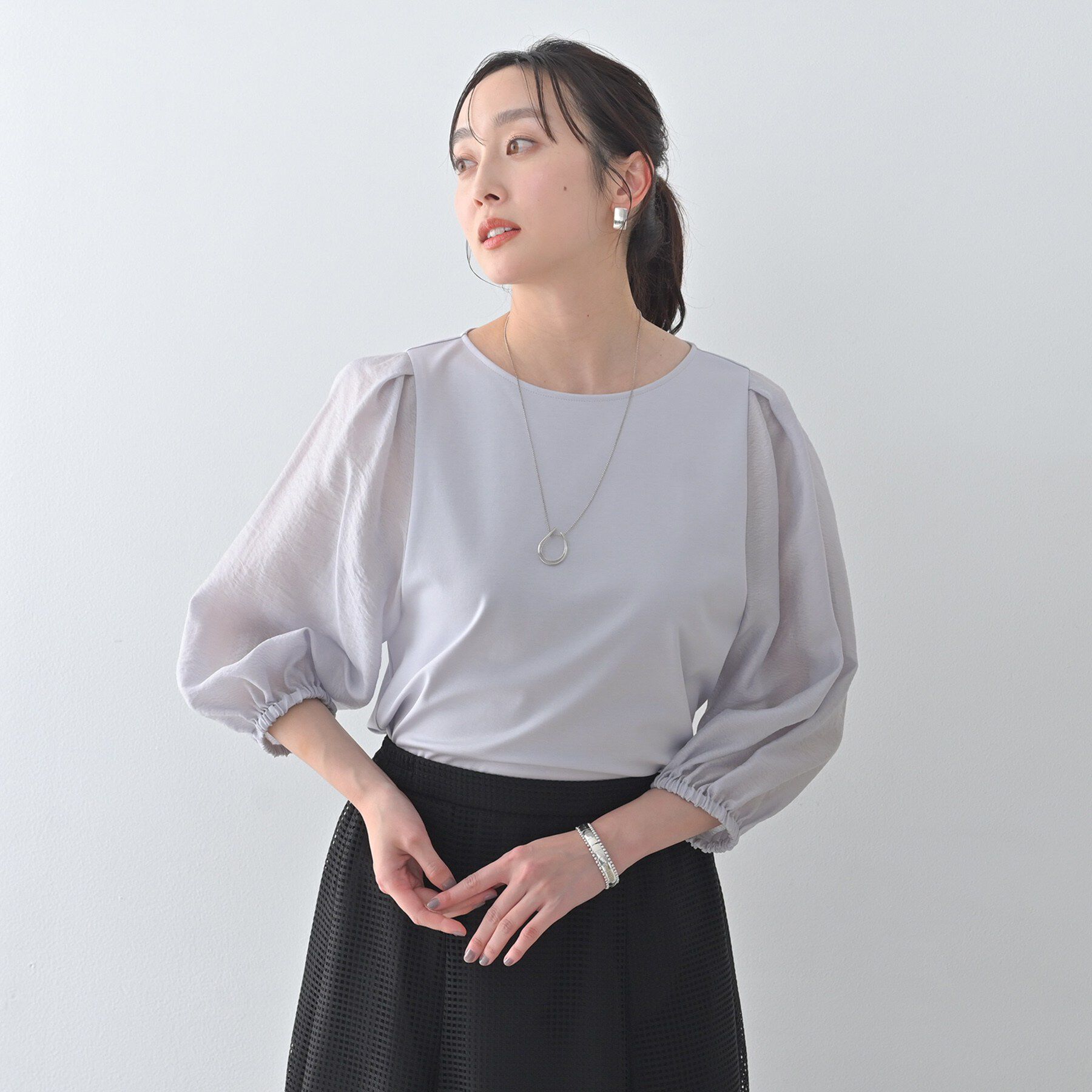 UNTITLED「【洗える/袖シアー】ポンチ袖ボリュームトップス」|Tシャツ・カットソー|