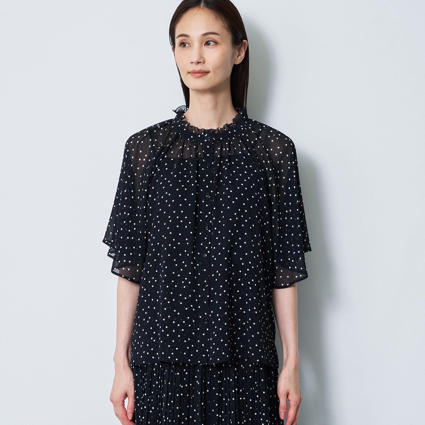 Reflect「【セットアップ／手洗い可】ドット柄シアーブラウス」|シャツ・ブラウス|