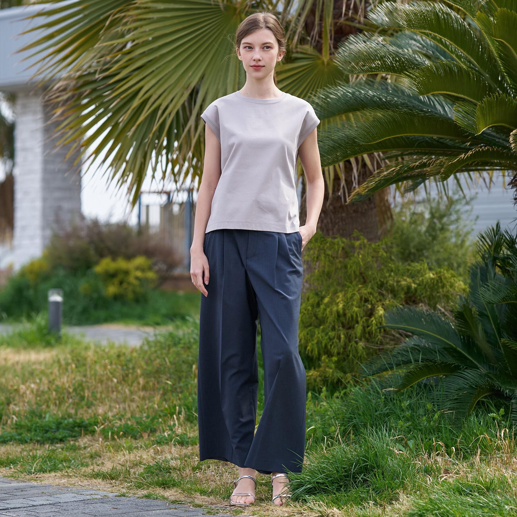 DRESSTERIOR「【接触冷感／抗菌防臭／消臭】アイスクリアコットンフレンチスリーブT」|Tシャツ・カットソー|