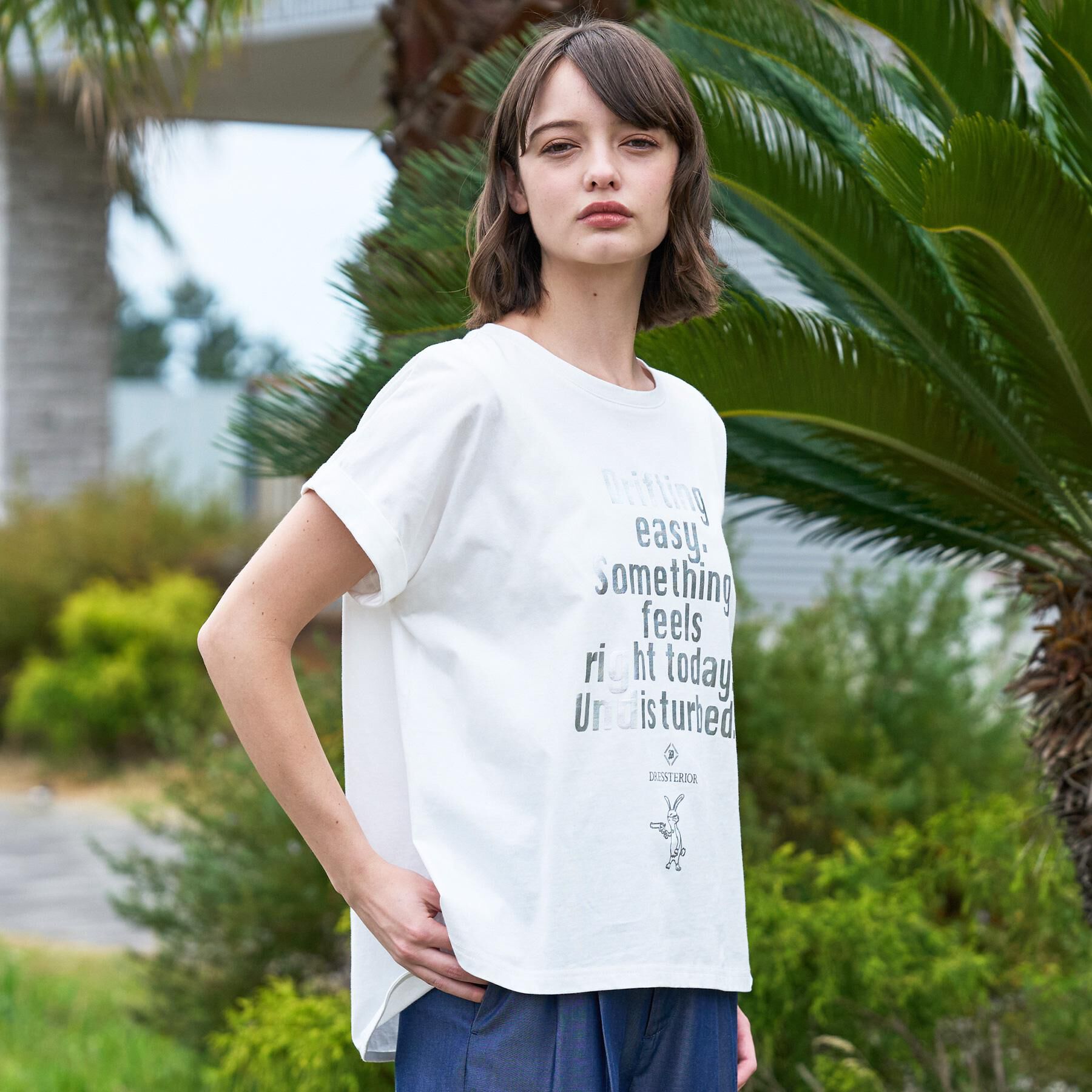 DRESSTERIOR「◆【箔ロゴ】箔プリントドルマンスリーブ Tシャツ」|Tシャツ・カットソー|オフホワイト(003