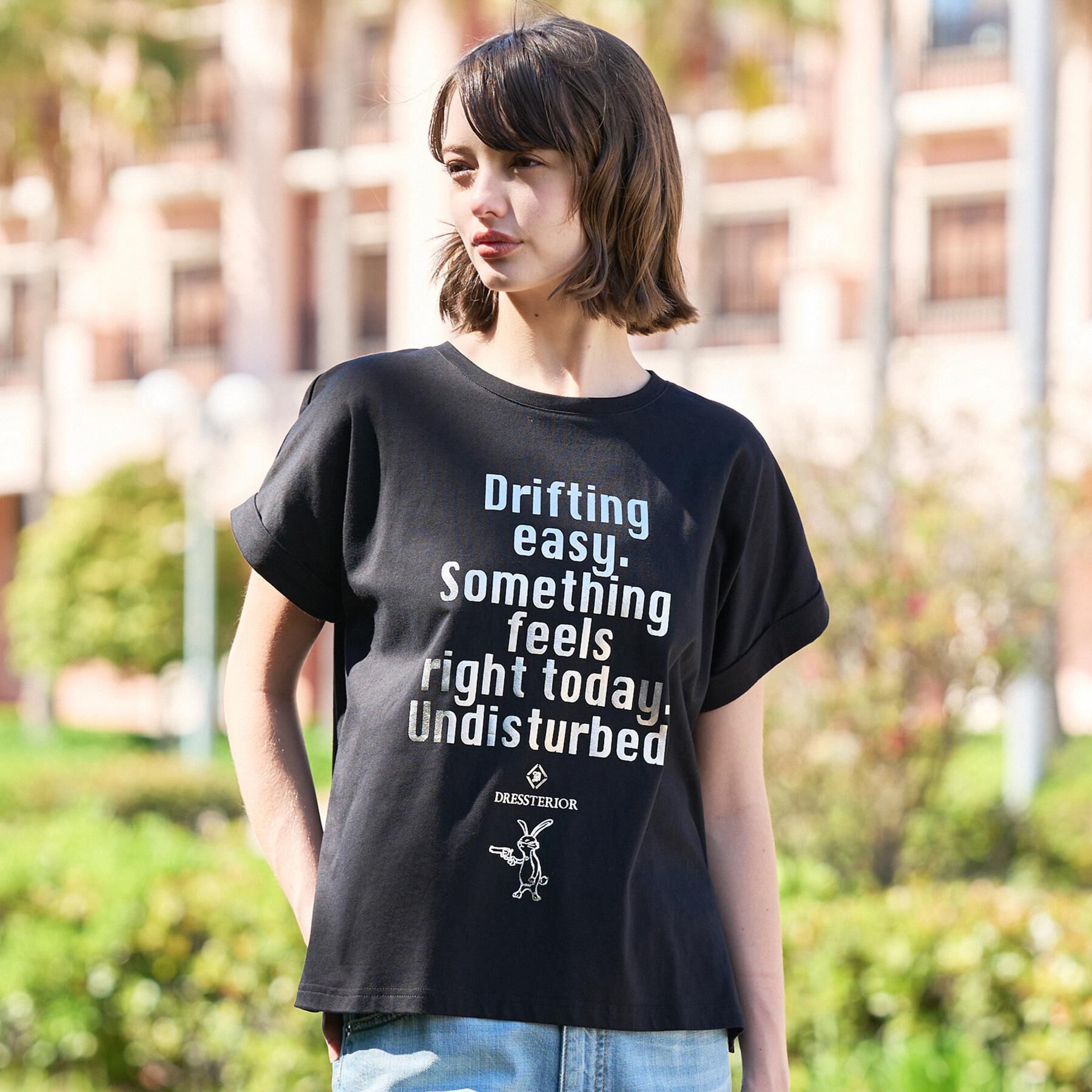 DRESSTERIOR「◆【箔ロゴ】箔プリントドルマンスリーブ Tシャツ」|Tシャツ・カットソー|ブラック(019)