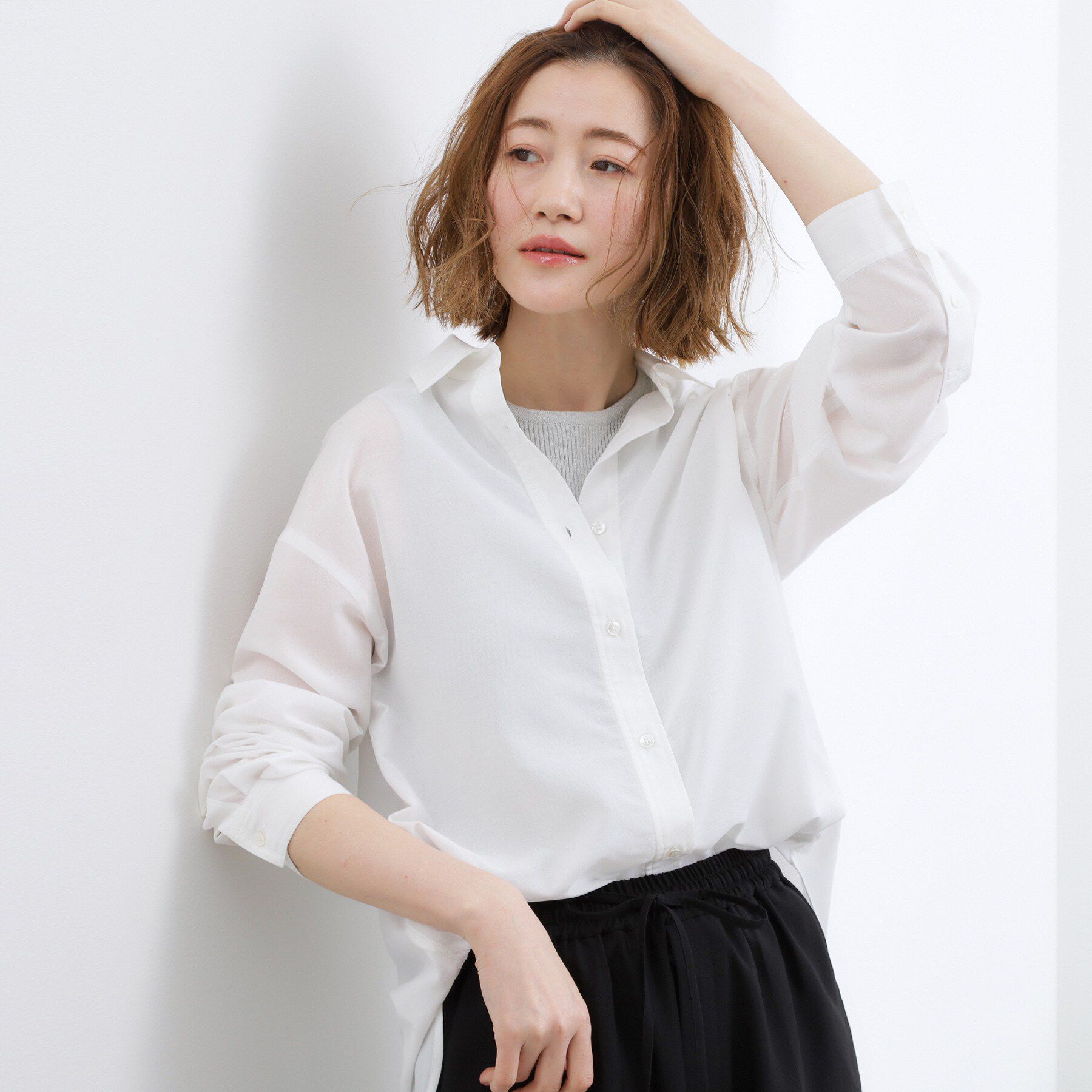 grove「【洗濯機OK・ひんやり】朝晩の気温差に◎軽やかシアーシャツ」|シャツ・ブラウス|オフホワイト(003