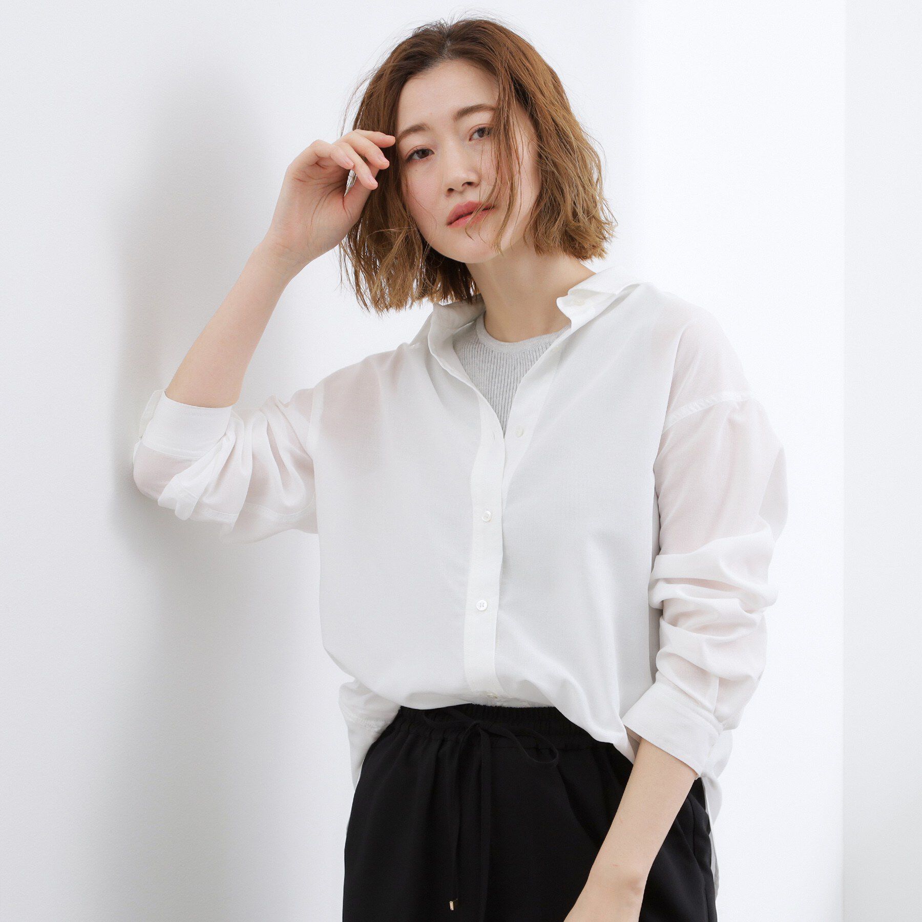 grove「【洗濯機OK・ひんやり】朝晩の気温差に◎軽やかシアーシャツ」|シャツ・ブラウス|