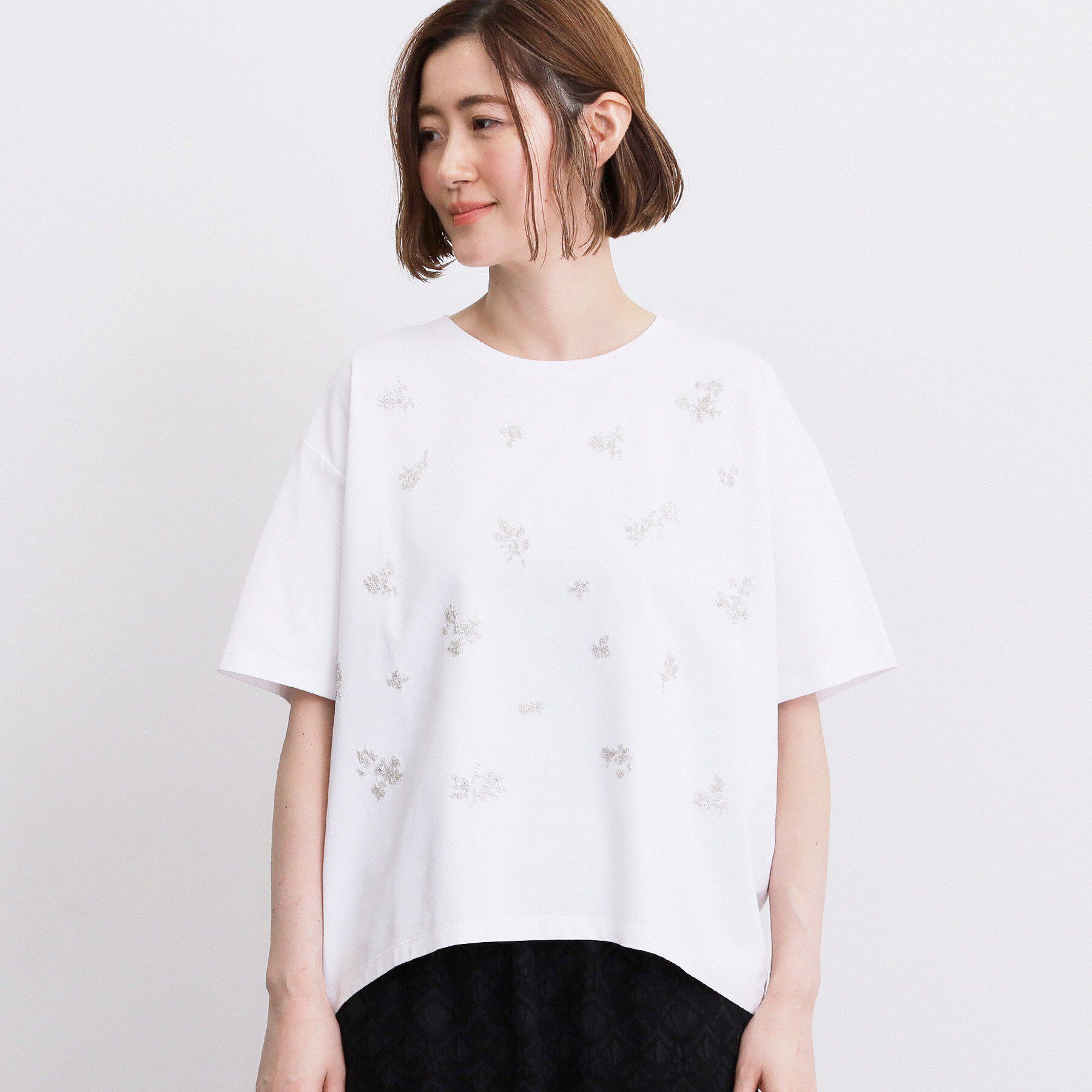 grove「フラワーモチーフスパンコールTシャツ」|Tシャツ・カットソー|
