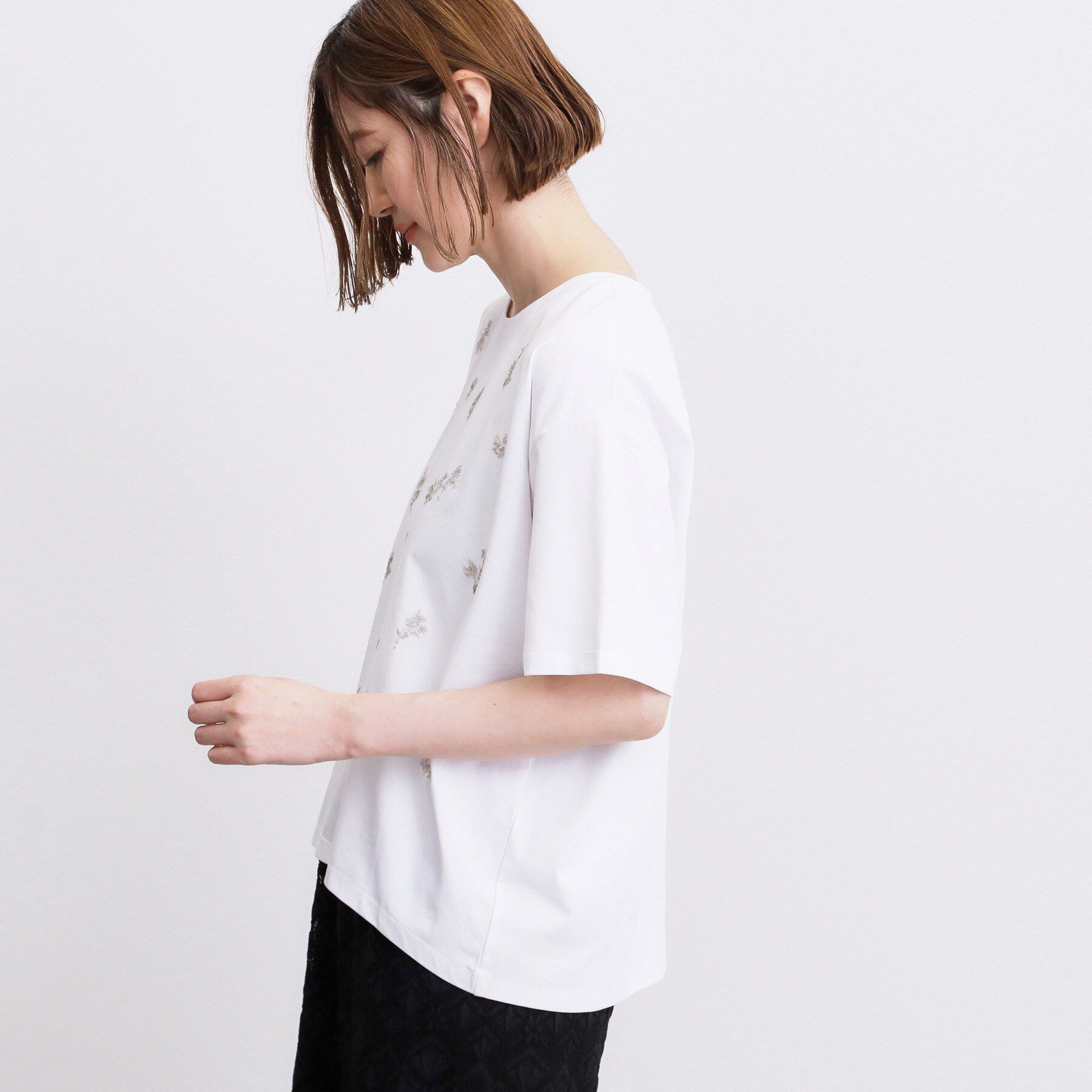 grove「フラワーモチーフスパンコールTシャツ」|Tシャツ・カットソー|