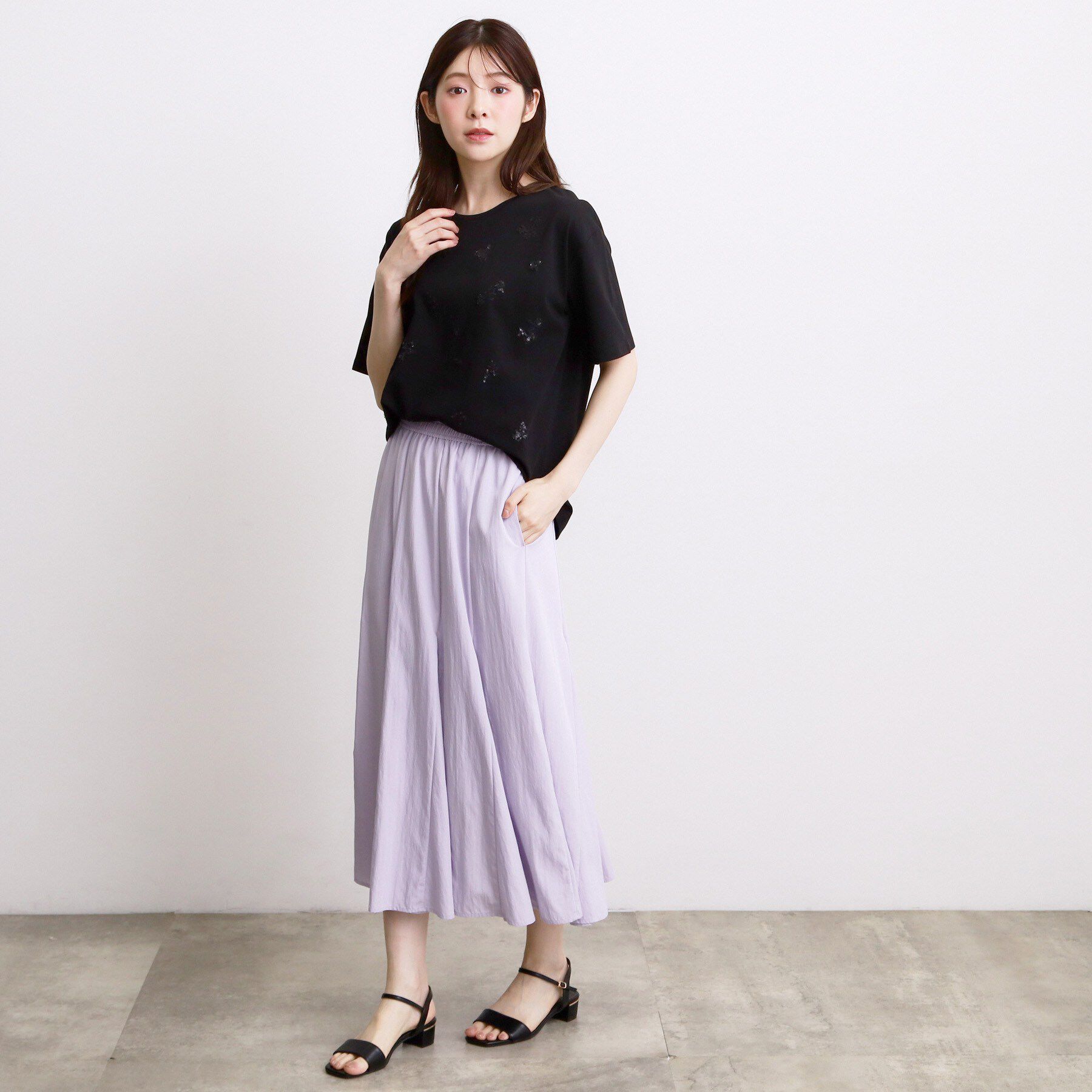 grove「フラワーモチーフスパンコールTシャツ」|Tシャツ・カットソー|