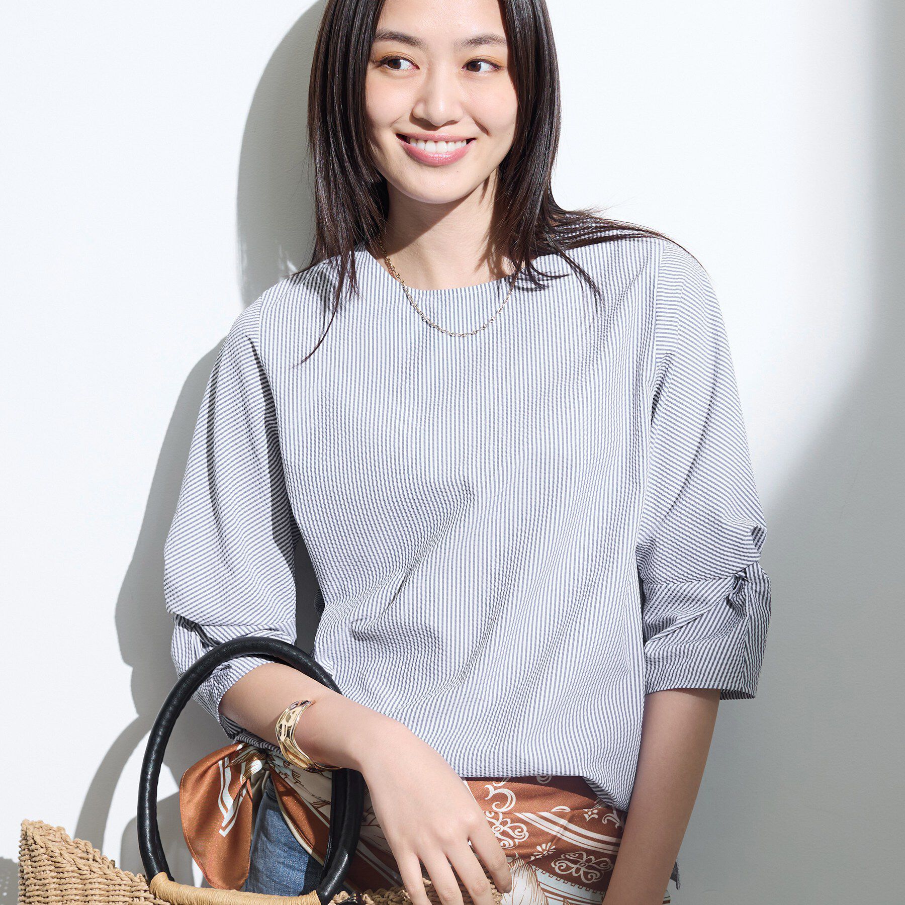 INDIVI「【撥水／UVケア】ねじり袖サッカートップス」|Tシャツ・カットソー|