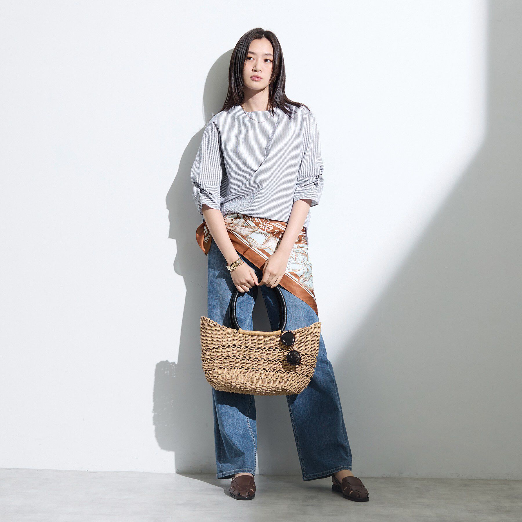 INDIVI「【撥水／UVケア】ねじり袖サッカートップス」|Tシャツ・カットソー|