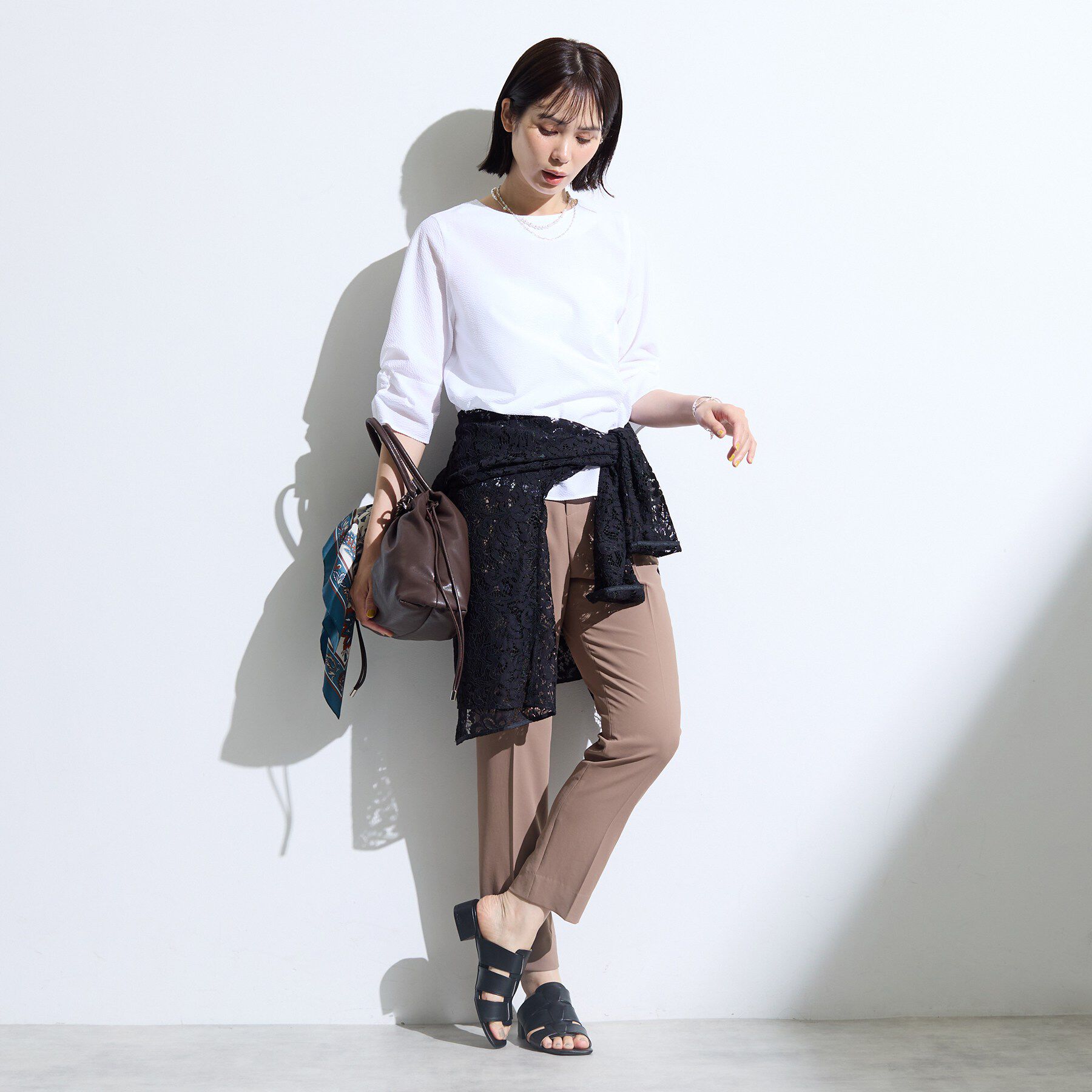 INDIVI「【撥水／UVケア】ねじり袖サッカートップス」|Tシャツ・カットソー|