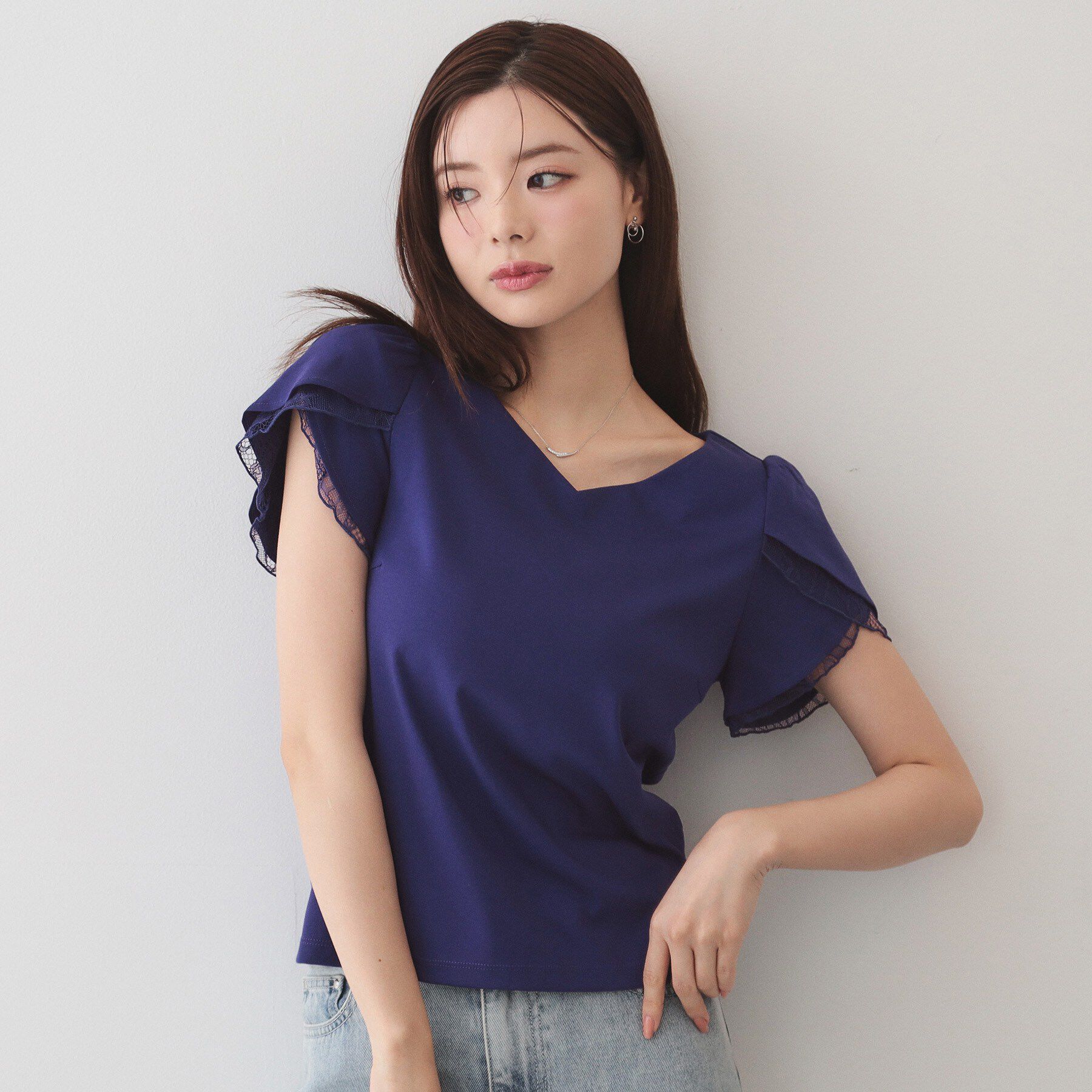 index「【接触冷感／UVケア】ハートネックレースレイヤードトップス《洗濯機OK／6col》」|Tシャツ・カットソー|