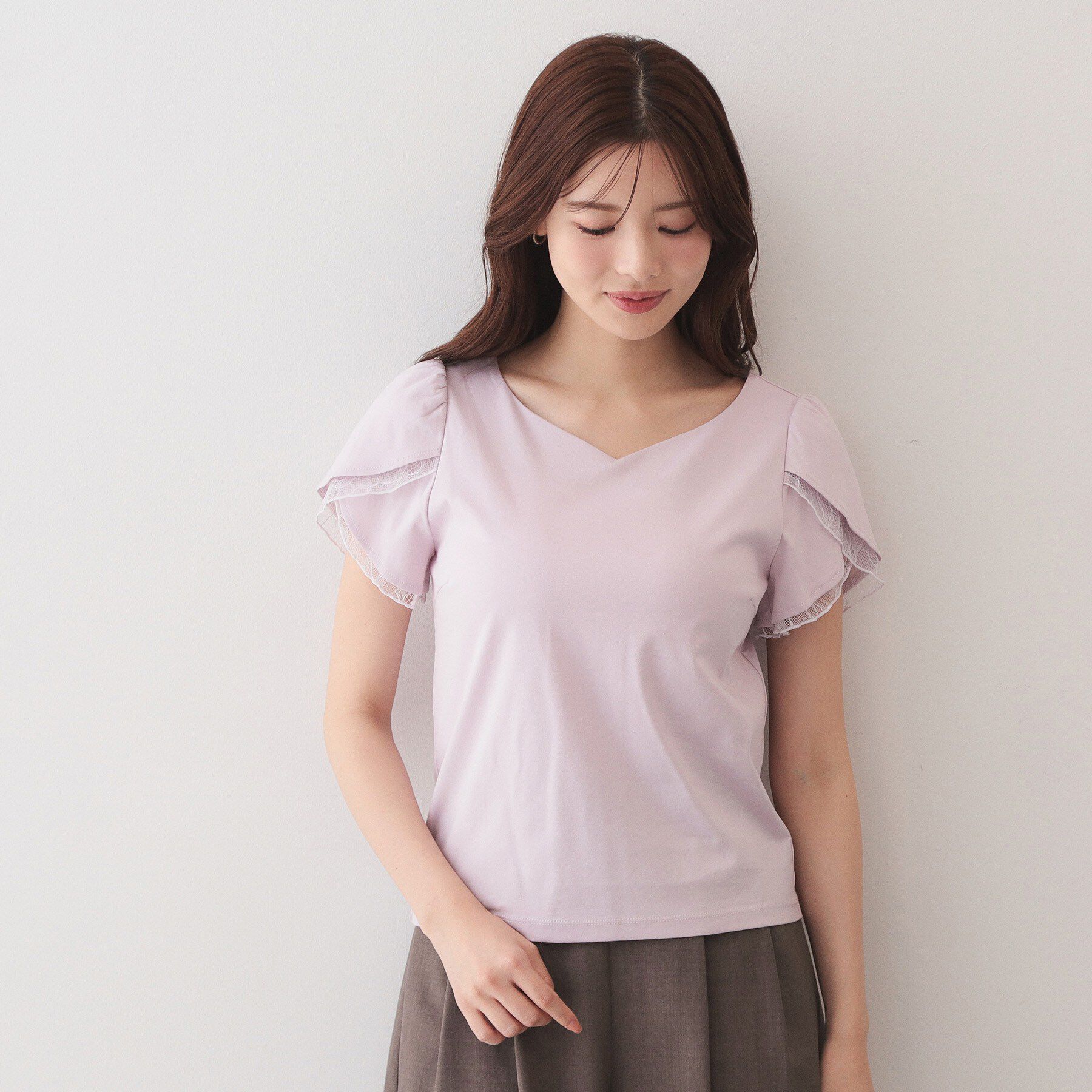 index「【接触冷感／UVケア】ハートネックレースレイヤードトップス《洗濯機OK／6col》」|Tシャツ・カットソー|