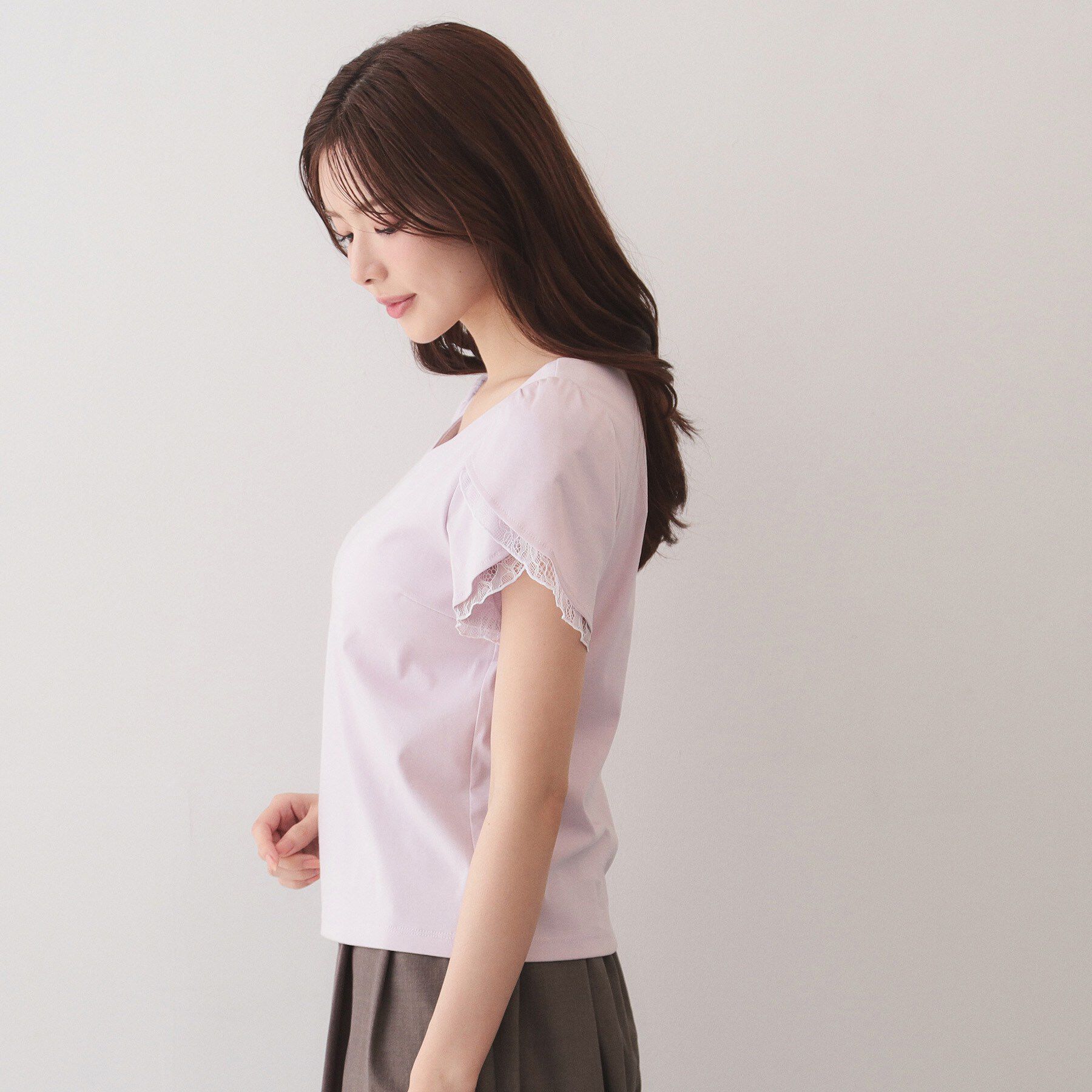 index「【接触冷感／UVケア】ハートネックレースレイヤードトップス《洗濯機OK／6col》」|Tシャツ・カットソー|