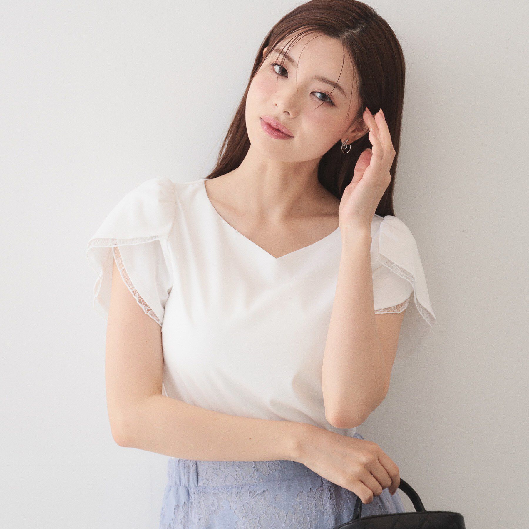 index「【接触冷感／UVケア】ハートネックレースレイヤードトップス《洗濯機OK／6col》」|Tシャツ・カットソー|オフホワイト(803