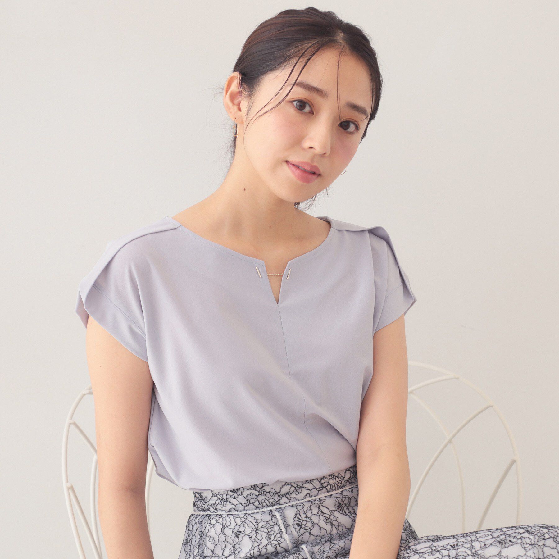 index「【接触冷感】ひんやりキーネックフレンチトップス《洗濯機OK》」|Tシャツ・カットソー|ブルー(091)