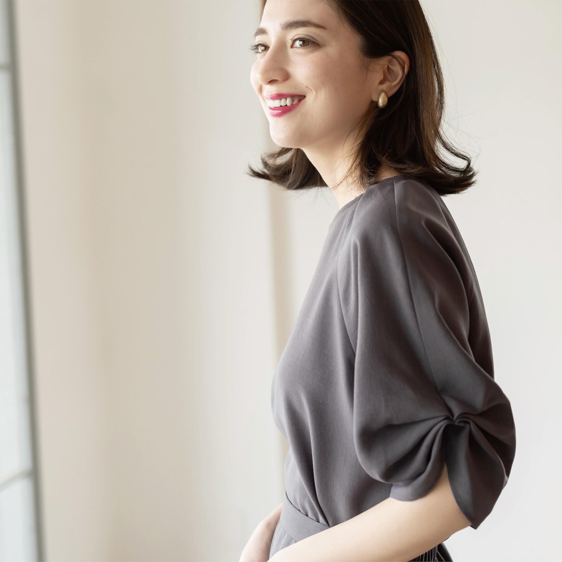 OPAQUE.CLIP「【接触冷感／吸水速乾】リネンライク タックスリーブブラウス《セットアップ対応／洗濯機OK》」|シャツ・ブラウス|