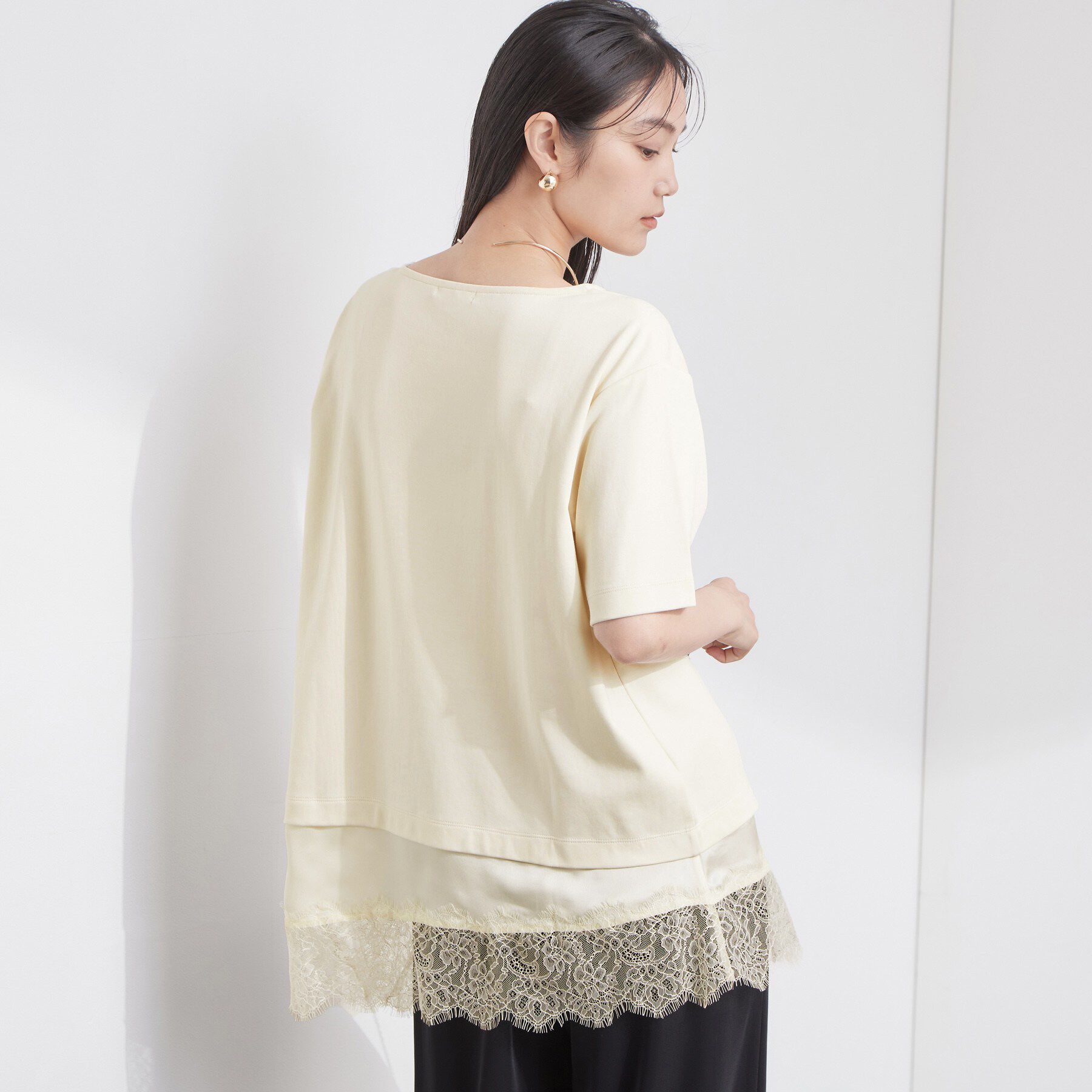 OPAQUE.CLIP「裾レースアシメカットソー【洗濯機OK】」|Tシャツ・カットソー|