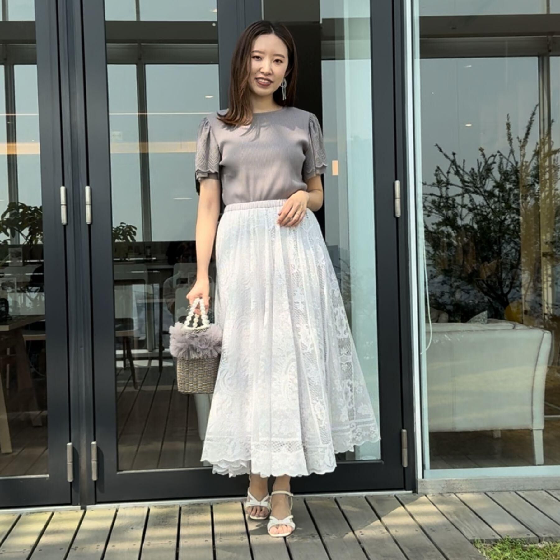Couture broach「【二の腕カバー・通勤】レース袖テレコトップス」|Tシャツ・カットソー|