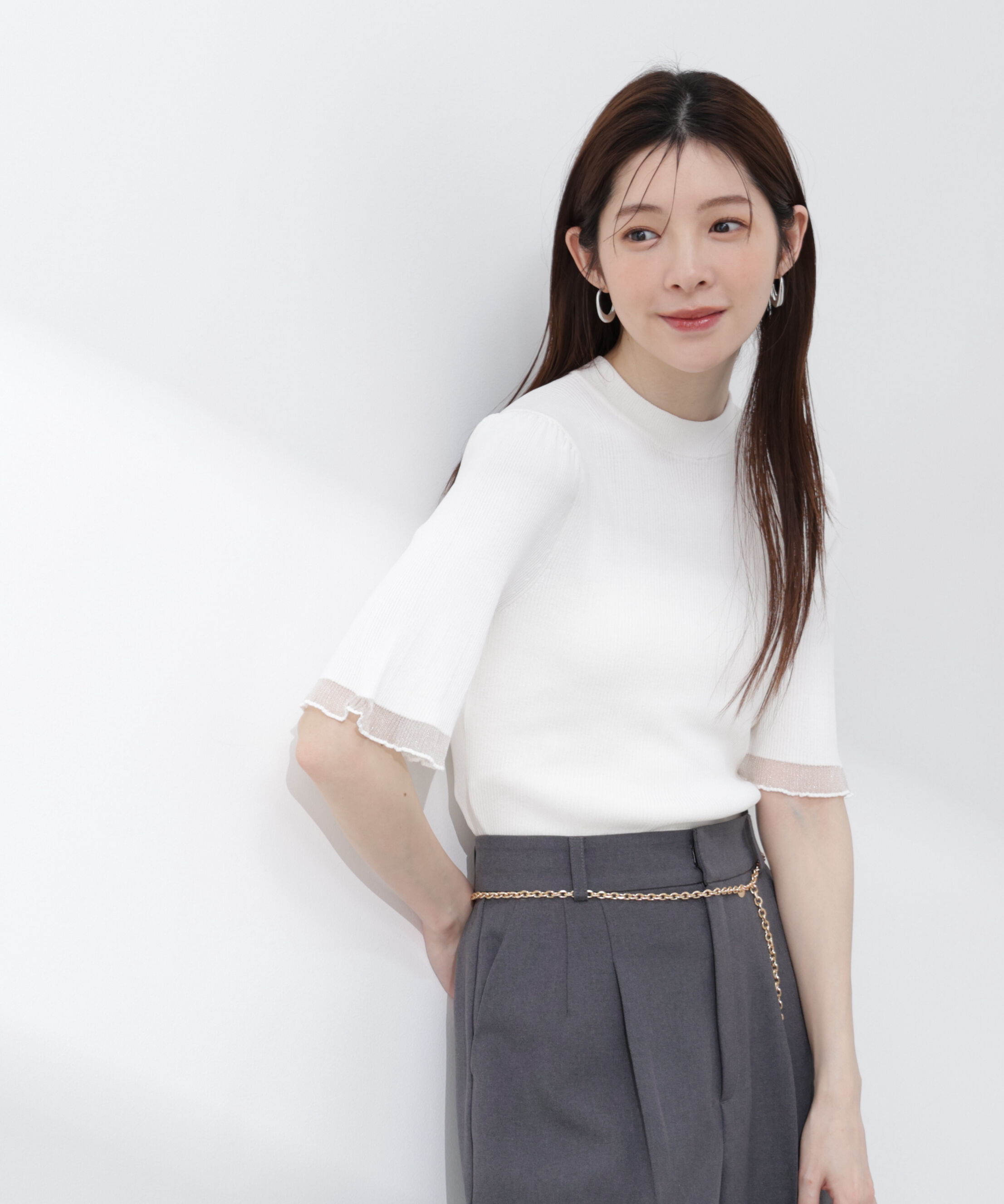 PROPORTION BODY DRESSING「部分シアー半袖ニット 26SS」|ニット・セーター|