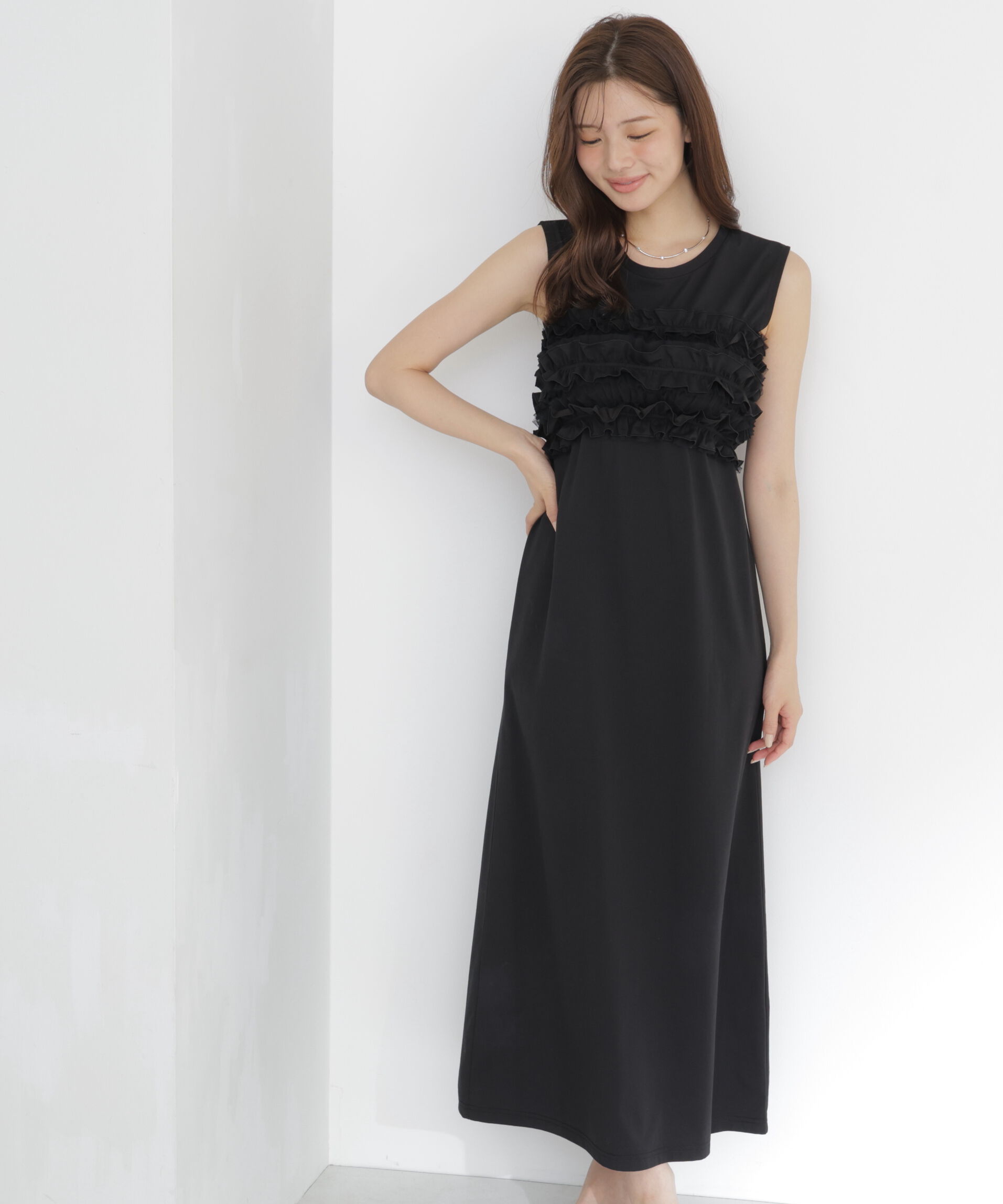 PROPORTION BODY DRESSING「〈a/mie〉フリルベア付きカットワンピース」|ワンピース|ブラック