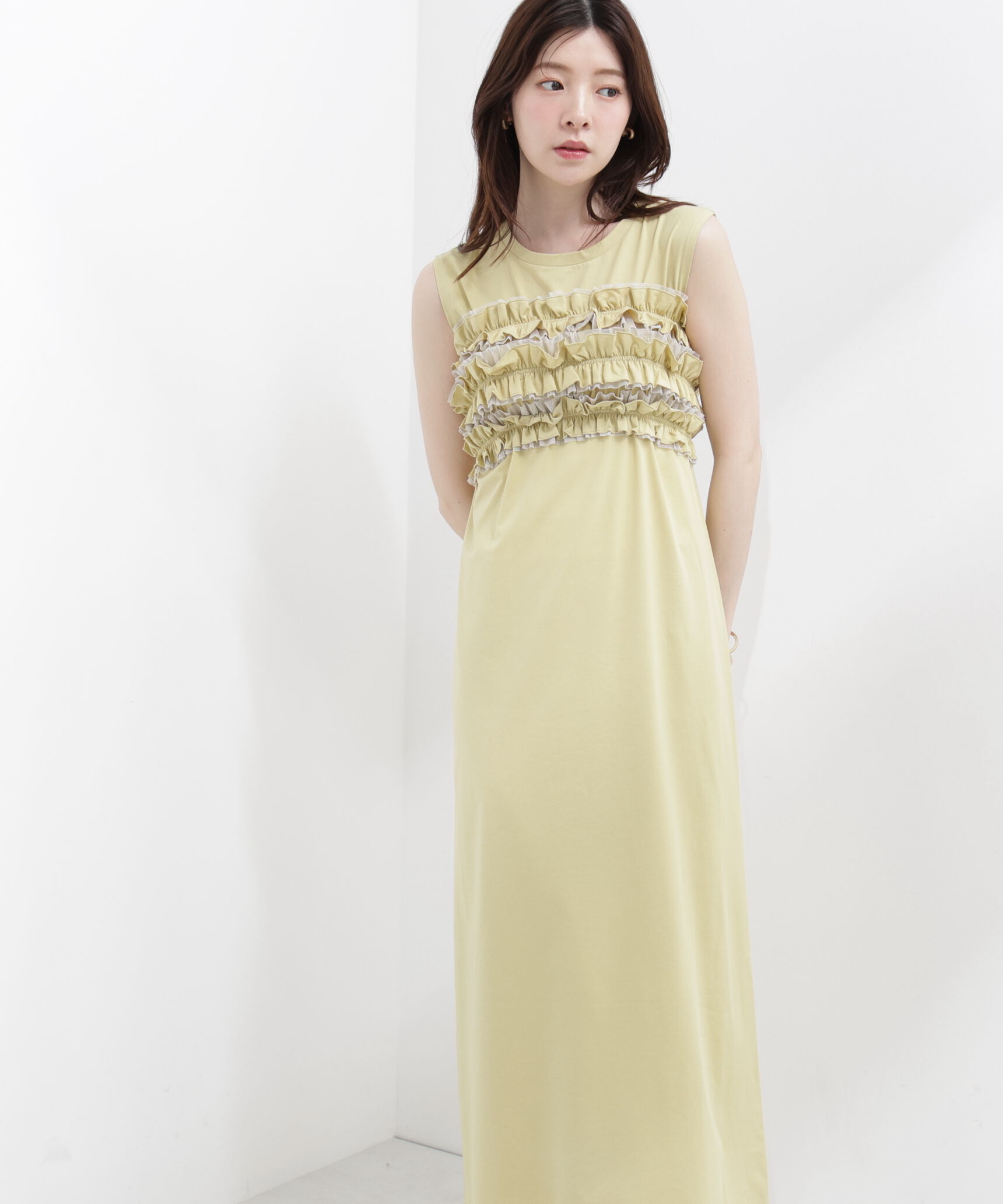 PROPORTION BODY DRESSING「〈a/mie〉フリルベア付きカットワンピース」|ワンピース|イエロー