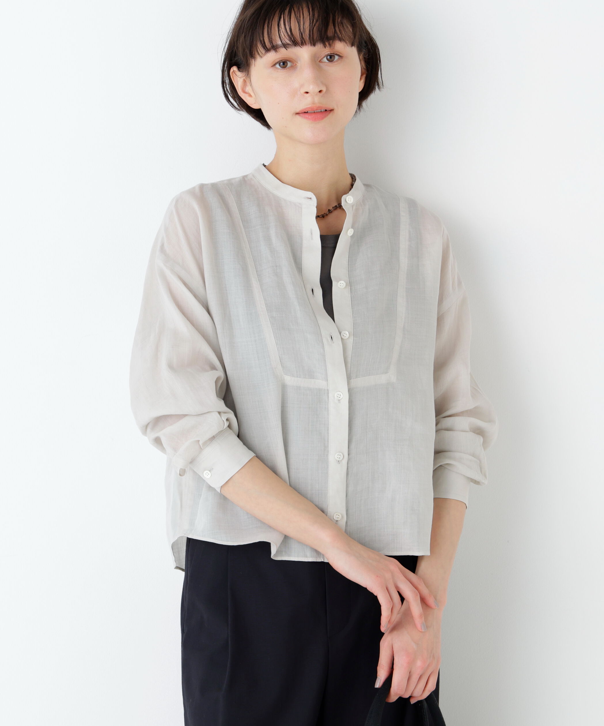  「《名品 / 洗える / 4カラー展開》ラミーボザムシャツブラウス」|シャツ・ブラウス|グレージュ2