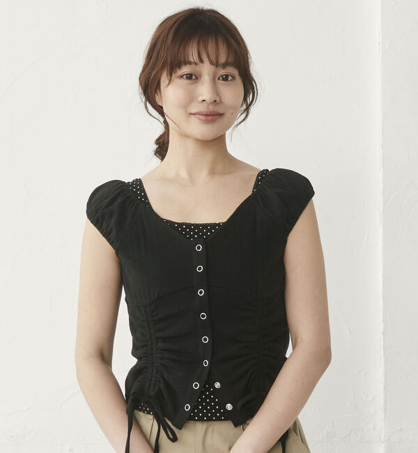 archives「ハリヌキ２ｗａｙドロストカットＴＯＰＳ&times;ドットタンクＳＥＴ」|カーディガン|BLACK