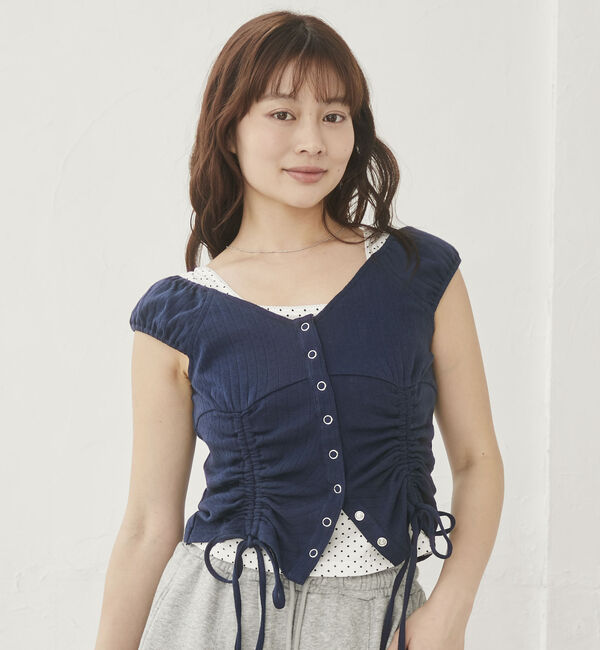archives「ハリヌキ２ｗａｙドロストカットＴＯＰＳ&times;ドットタンクＳＥＴ」|カーディガン|NAVY
