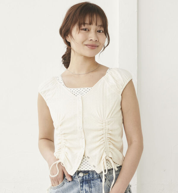 archives「ハリヌキ２ｗａｙドロストカットＴＯＰＳ&times;ドットタンクＳＥＴ」|カーディガン|IVORY