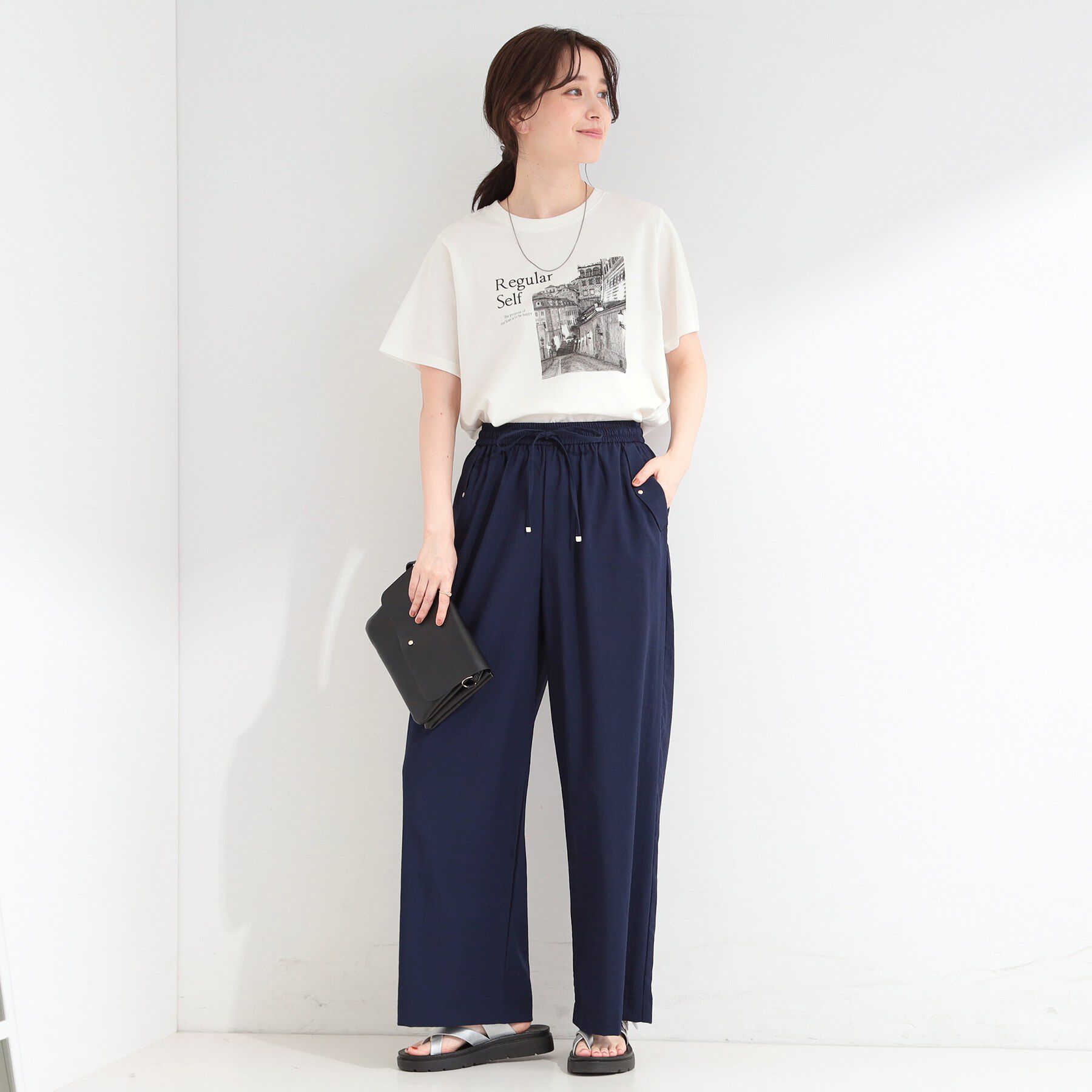 SHOO･LA･RUE「【綿100%/ひんやり/S-LL/洗濯機可】選べる5柄 大人のベーシックカラープリントTシャツ」|Tシャツ・カットソー|