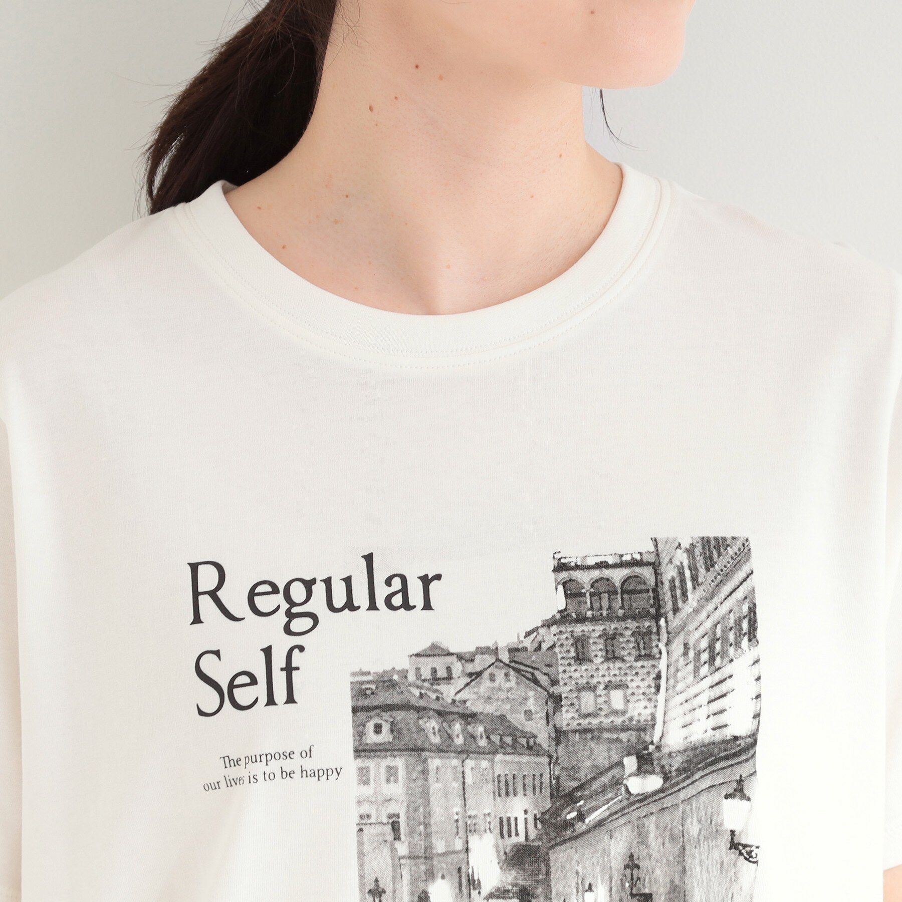 SHOO･LA･RUE「【綿100%/ひんやり/S-LL/洗濯機可】選べる5柄 大人のベーシックカラープリントTシャツ」|Tシャツ・カットソー|