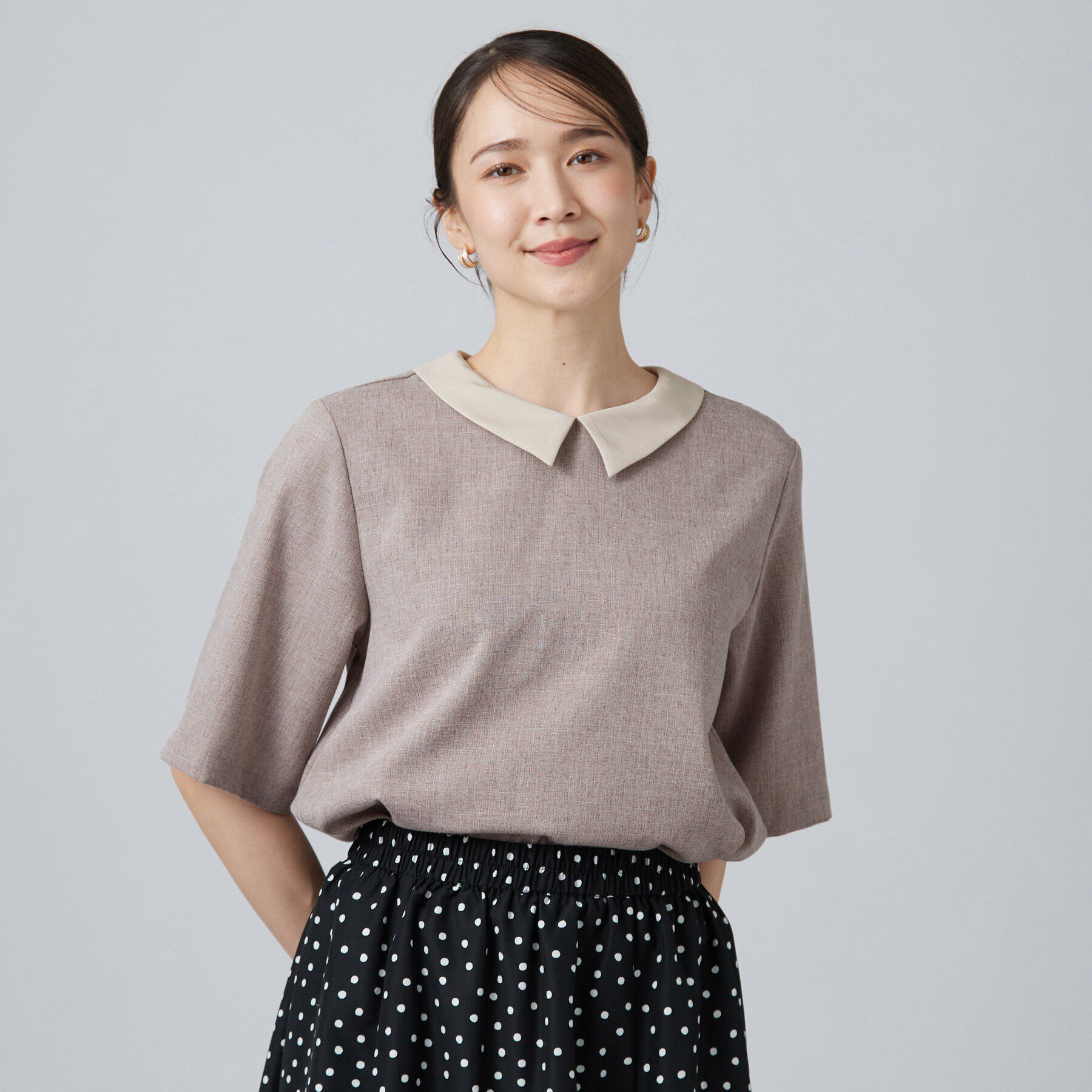 SHOO･LA･RUE「【通気性〇/セットアップ可】サマーツイード調衿付き半袖ブラウス」|シャツ・ブラウス|