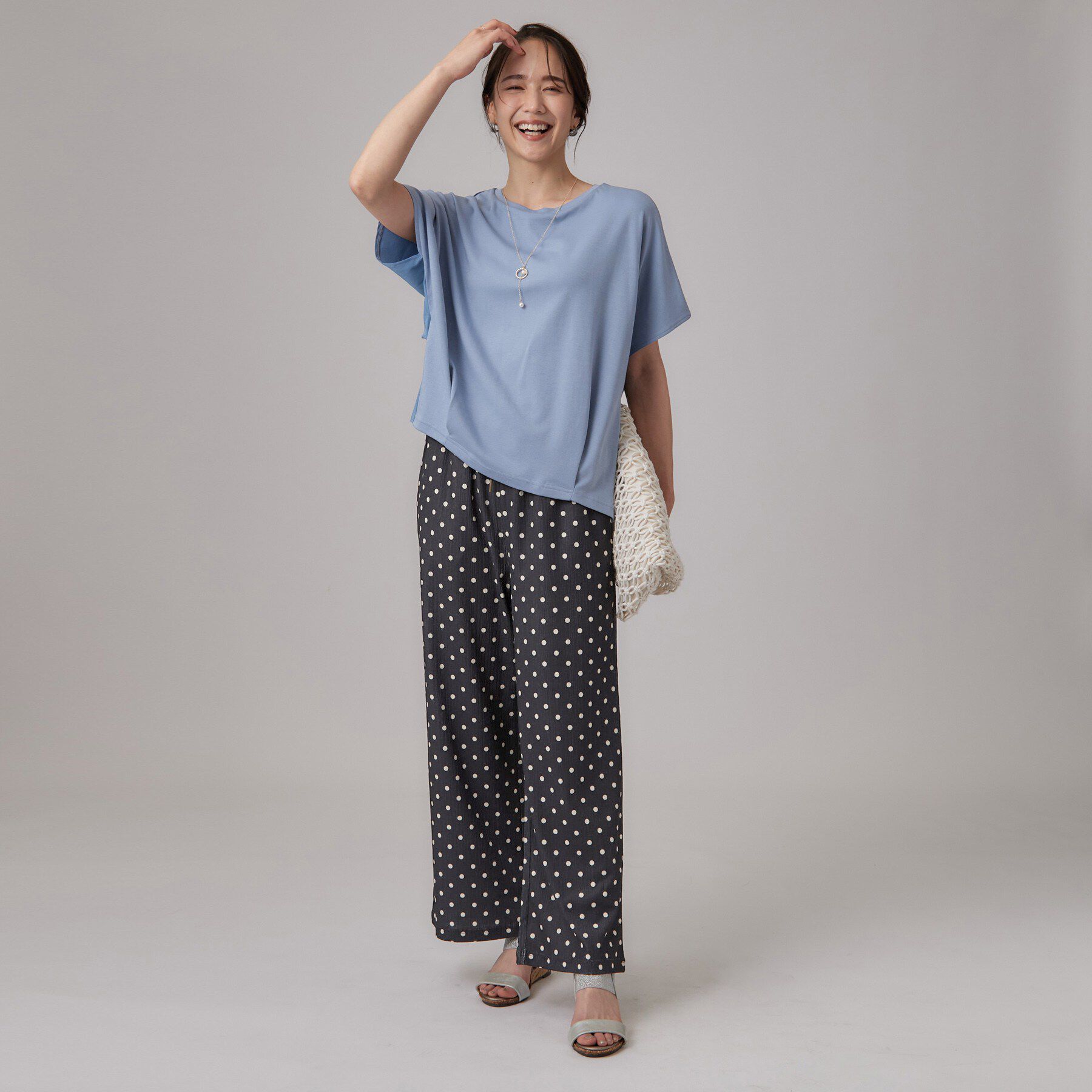 SHOO･LA･RUE「【ひんやり/UV】異素材ドッキング 裾タックプルオーバー」|Tシャツ・カットソー|