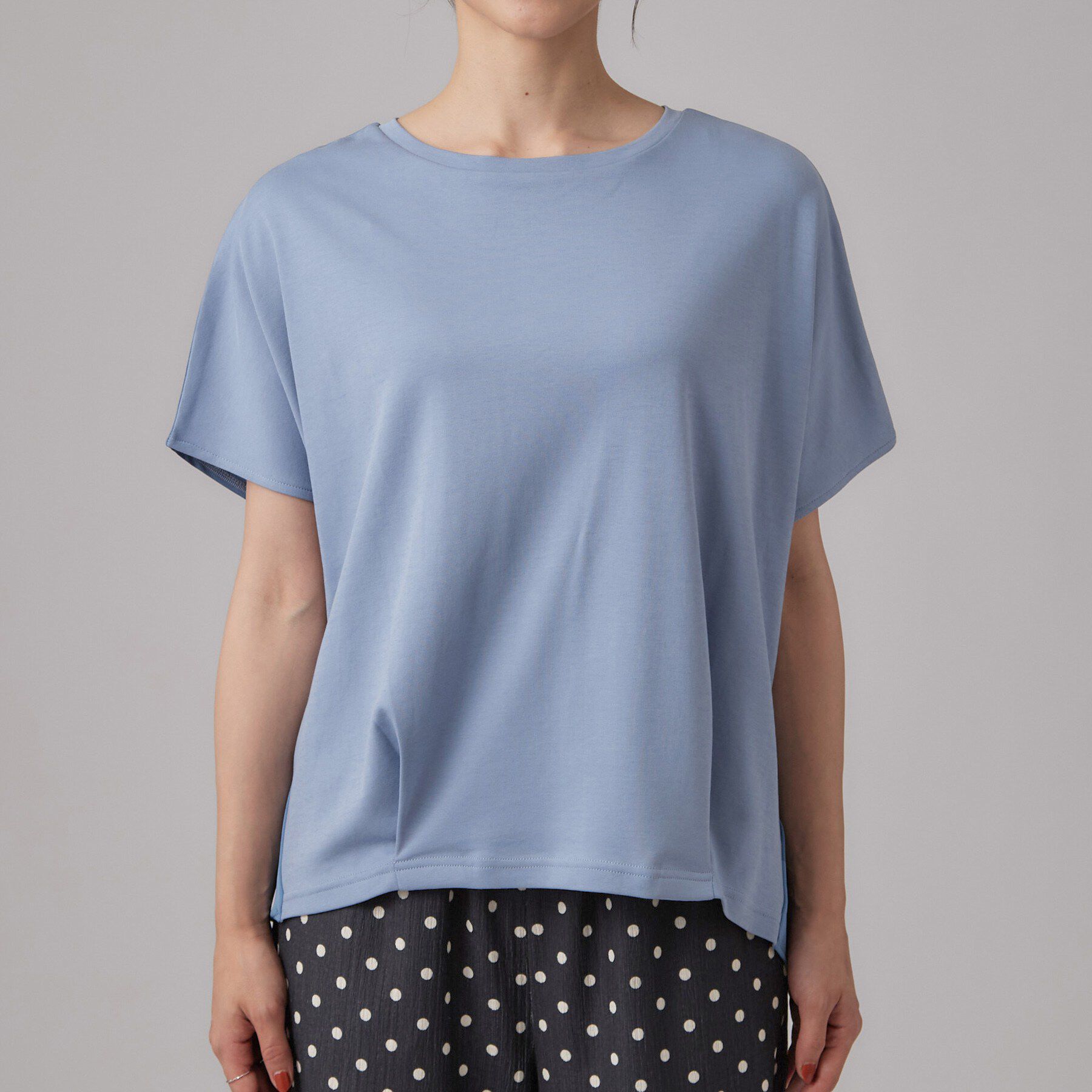 SHOO･LA･RUE「【ひんやり/UV】異素材ドッキング 裾タックプルオーバー」|Tシャツ・カットソー|