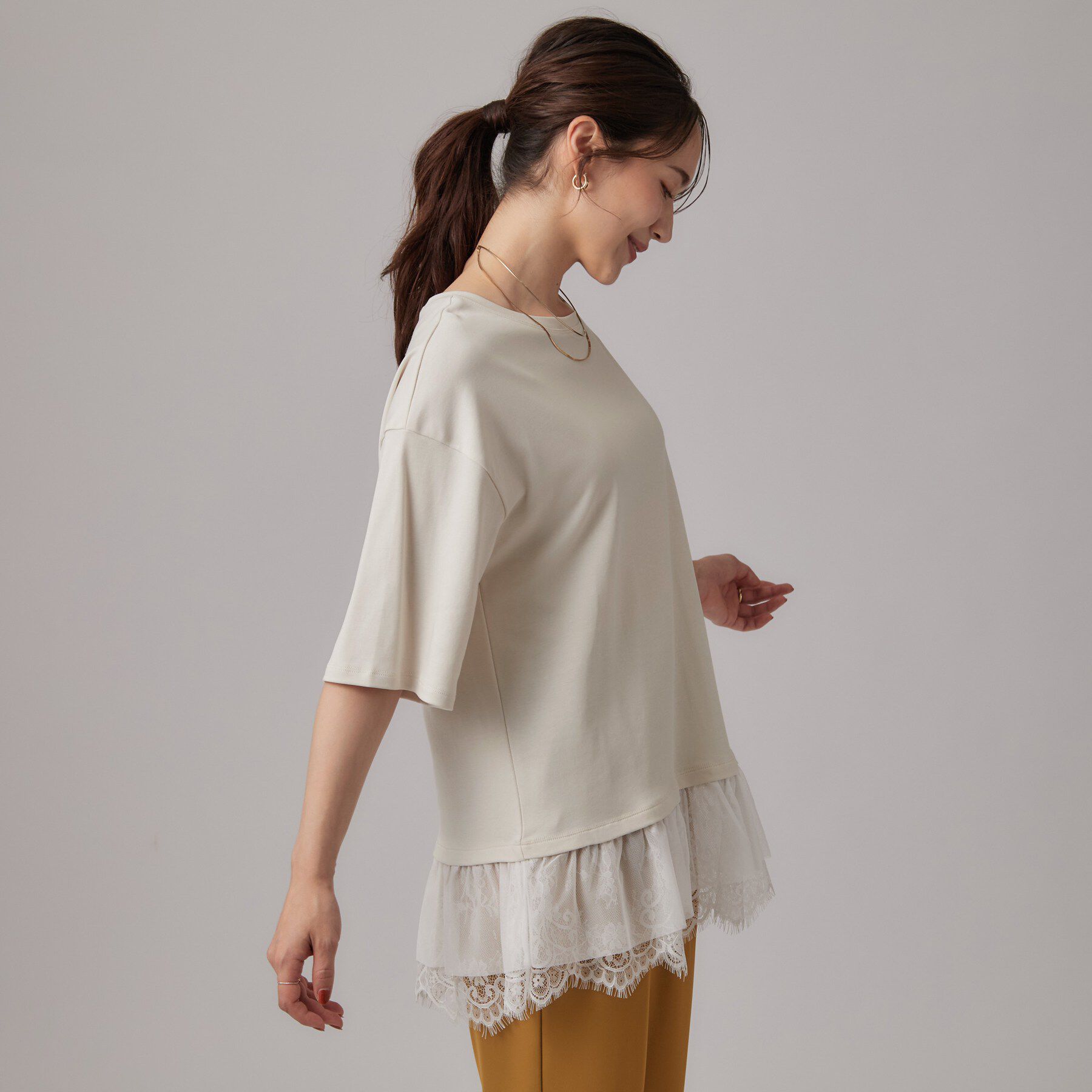 SHOO･LA･RUE「ひんやり裾レースTシャツ」|Tシャツ・カットソー|