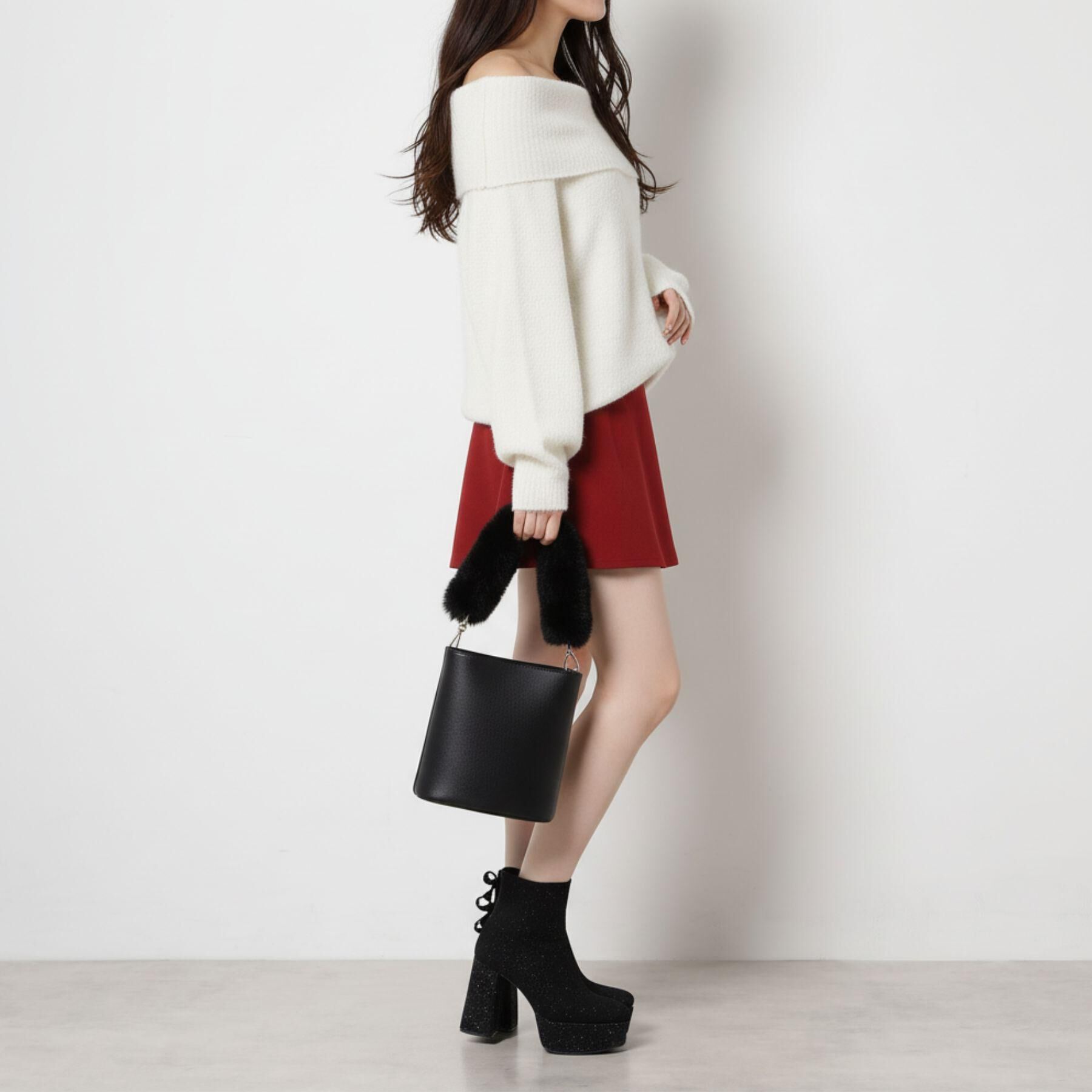 ESPERANZA「【ラク盛り/ショートブーツ】リピーター続出／脚長美脚 バックリボングリッターヒールショートブーツ」|ショートブーツ|