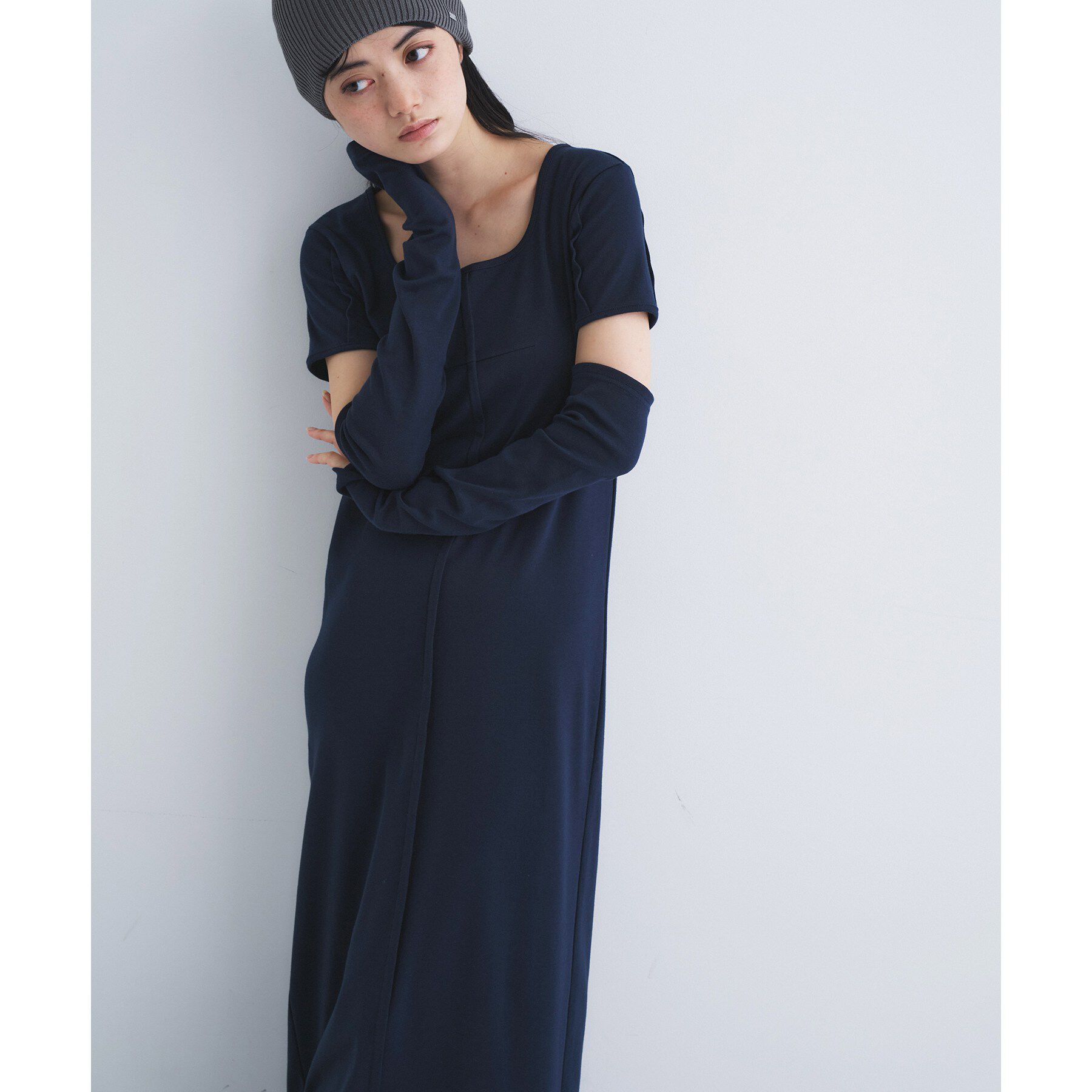 CODE A「arm cover square neck dress」|ワンピース|ネイビー(094)