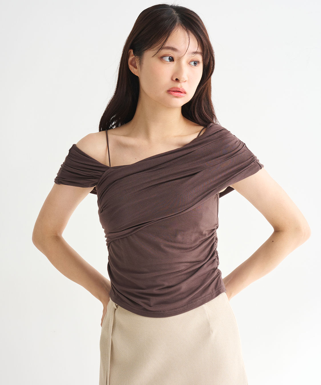 COCO DEAL「アシメギャザーカットソーブラウス」|Tシャツ・カットソー|