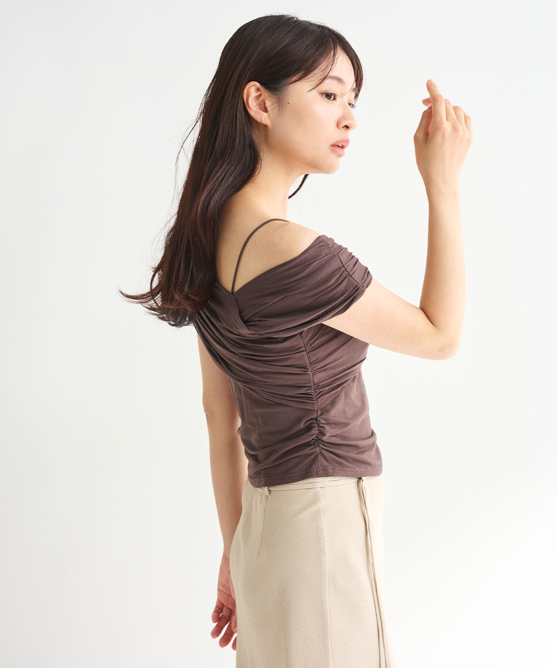 COCO DEAL「アシメギャザーカットソーブラウス」|Tシャツ・カットソー|