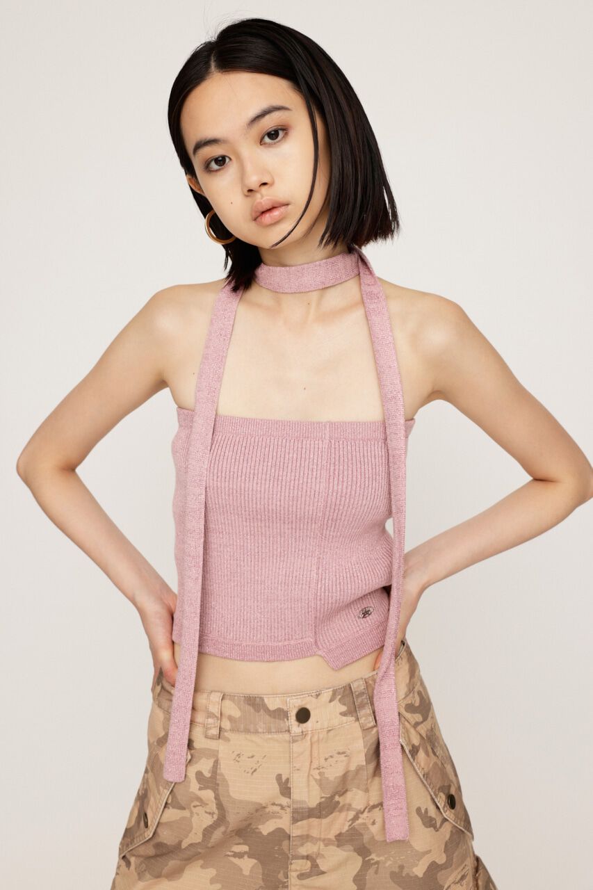 SLY「TIE SET BARE KNIT トップス」|チューブトップ|PNK